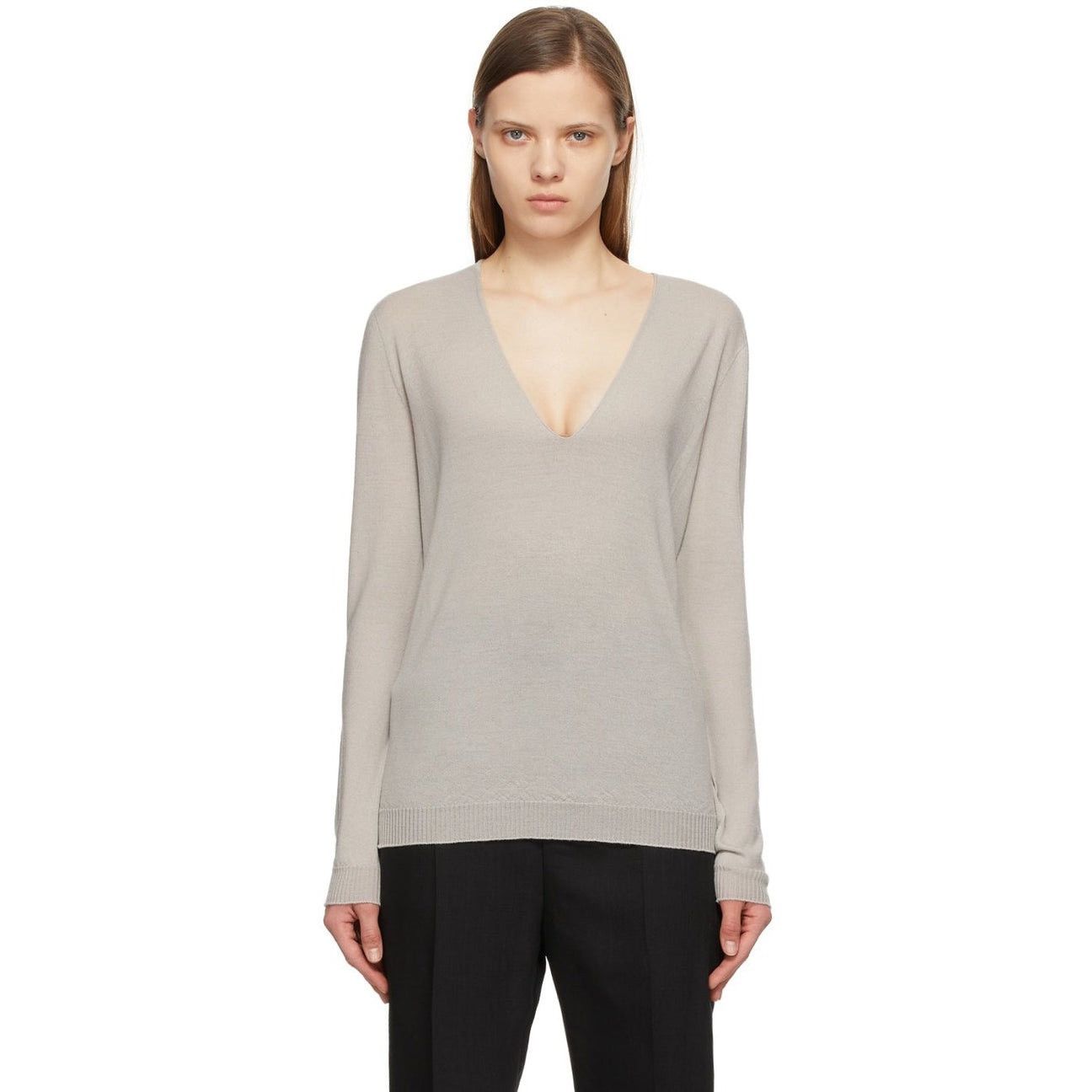 Rick Owens Last Size Rick Owens Grey Merino Wool V-Neck Sweater Size S / US 4 / IT 40 - 1 Thumbnail