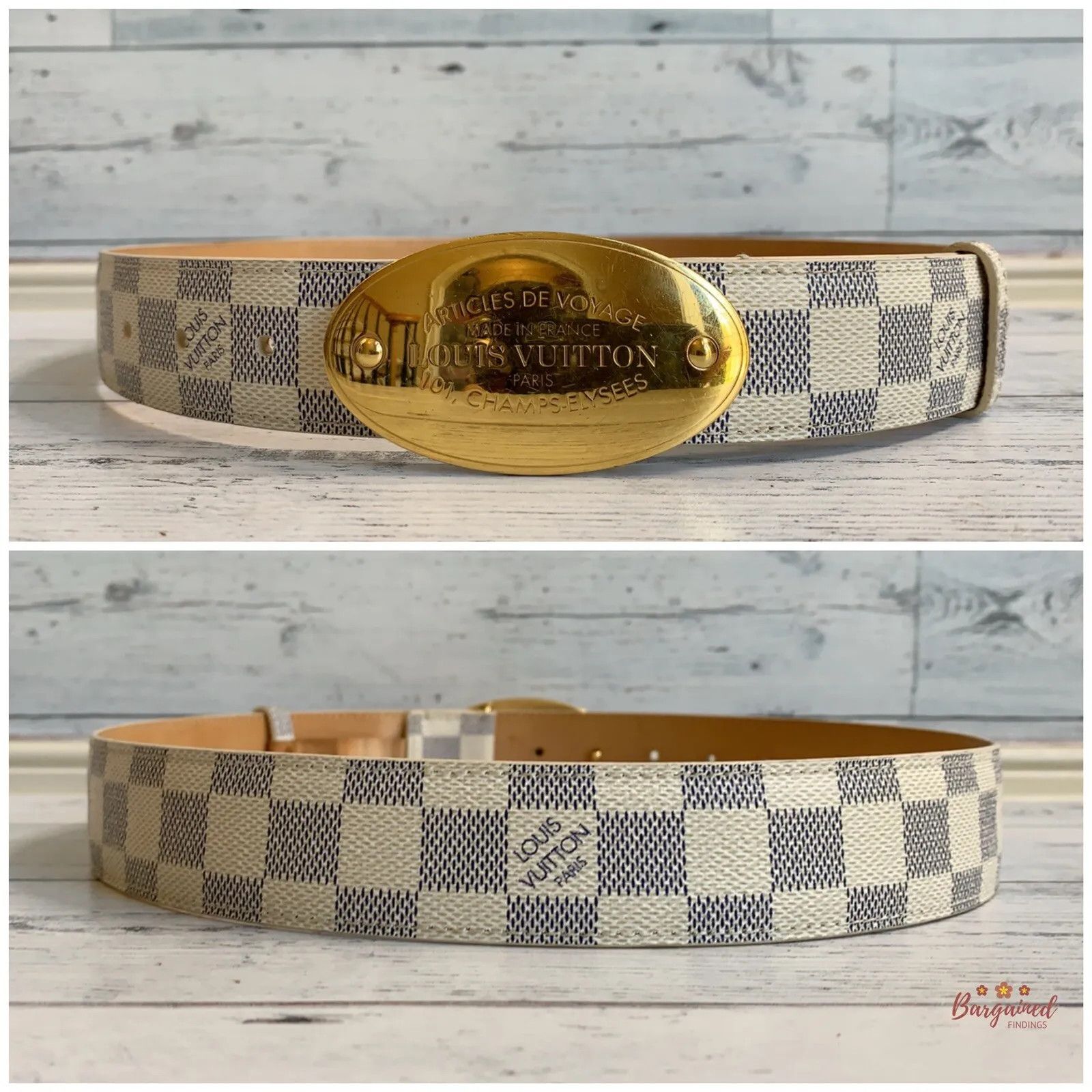 Louis Vuitton Damier Azur Canvas Leather Voyage Belt