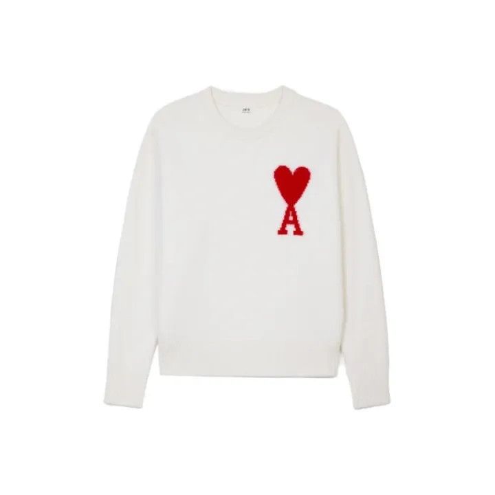AMI AMIPARIS Heart Logo White Wool Sweater 0079 Size US XS / EU 42 / 0 - 1 Thumbnail