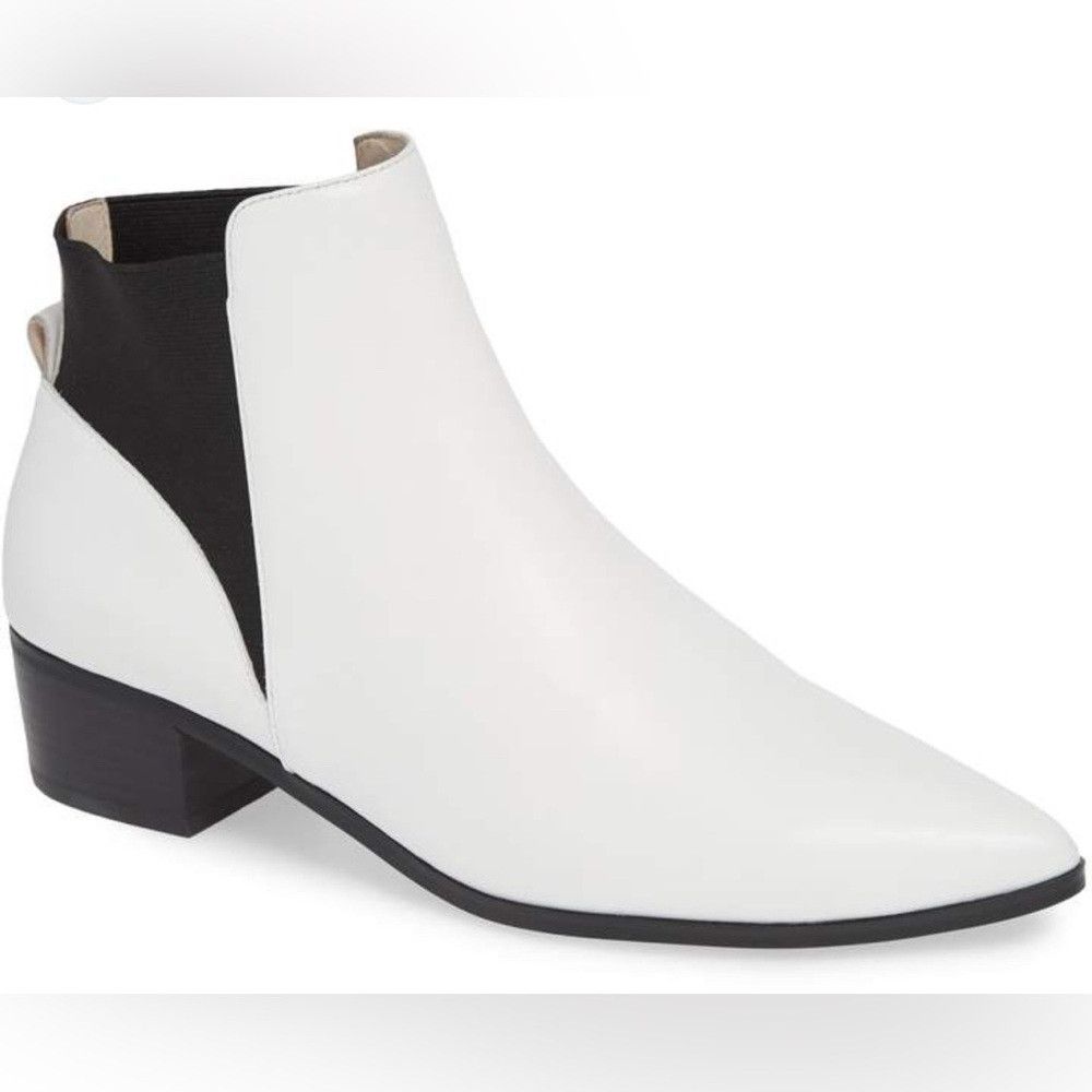 Other Halogen Skylar White Leather Pointy Toe Bootie. Black elast Size US 7 / IT 37 - 1 Thumbnail