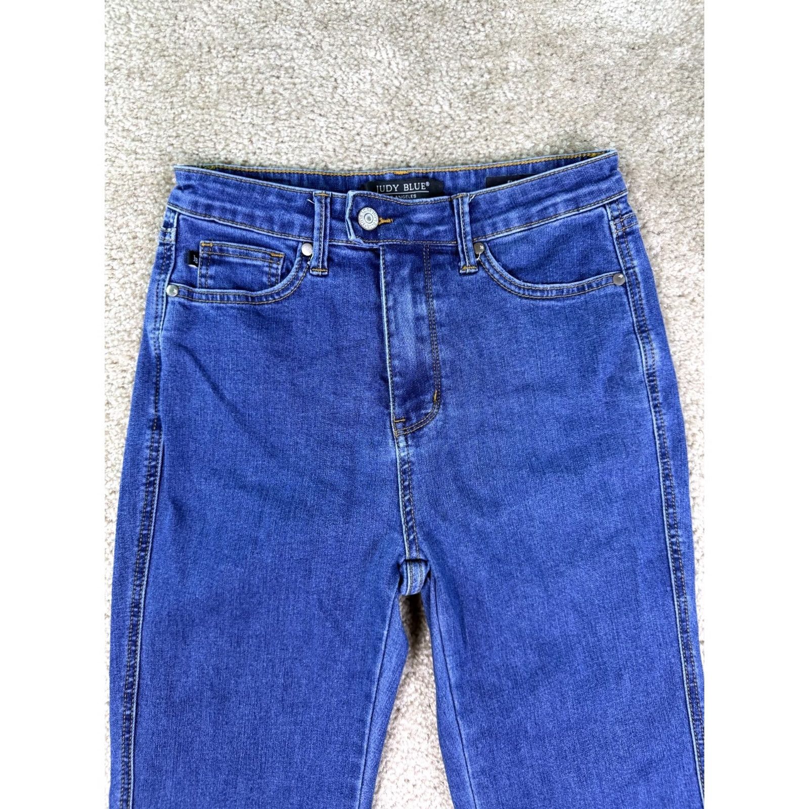 Vintage Judy Blue Jeans Womens Size 7/28 Flare Dark Wash High Rise Stretch Raw Hem F649 Size 28" / US 6 / IT 42 - 2 Thumbnail