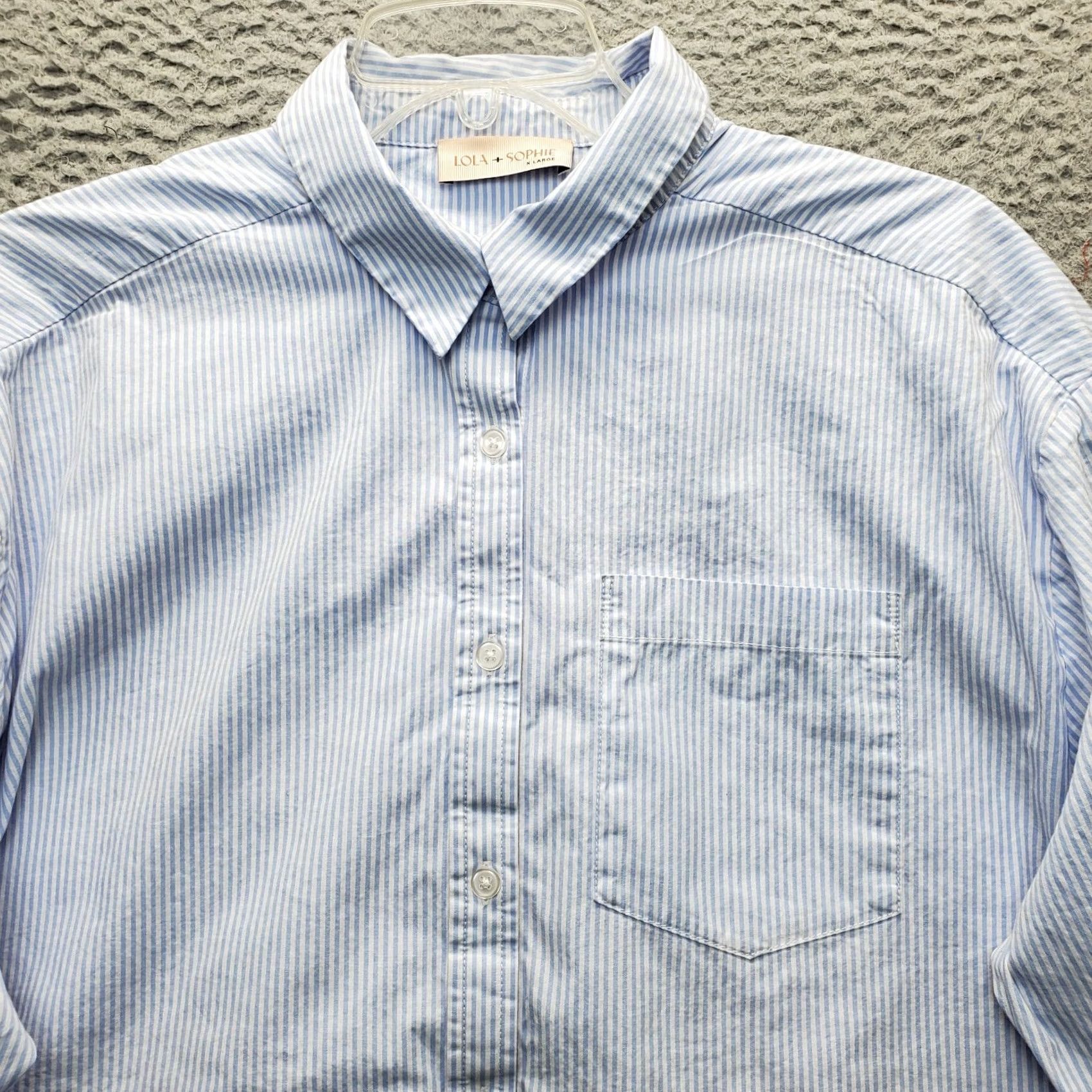Vintage Lola + Sophie Womens XL Multi Striped Elastic Hem Button Up - Retail Sale Size XL / US 12-14 / IT 48-50 - 3 Thumbnail