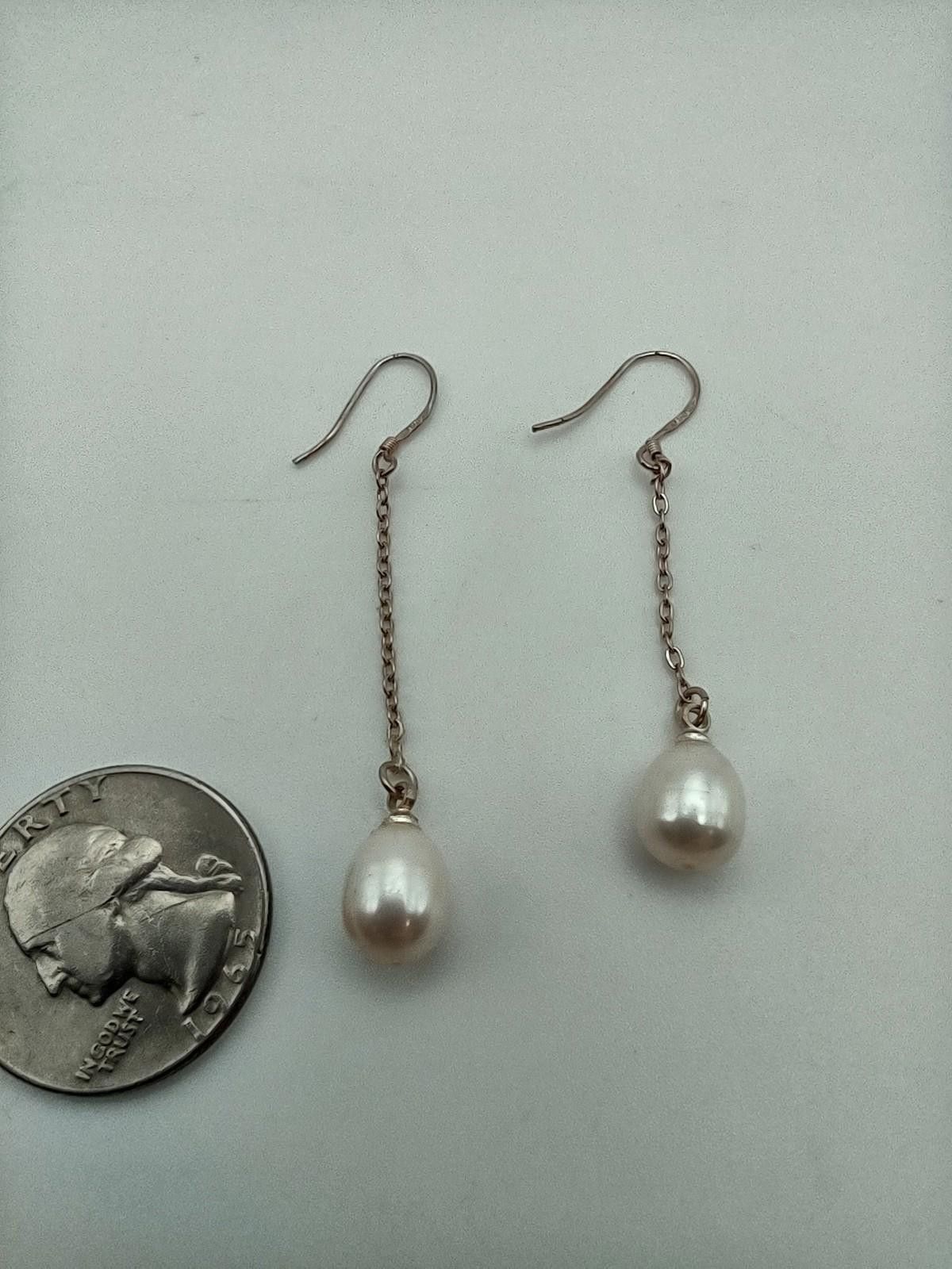 The Unbranded Brand 925 Sterling Silver Freshwater Pearl Drop Dangle Earrings Size ONE SIZE - 2 Thumbnail
