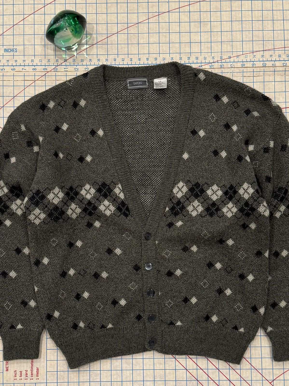 Eaton Vintage Eaton Dark Green Patterned Cardigan Mens Size Large Size US L / EU 52-54 / 3 - 2 Thumbnail