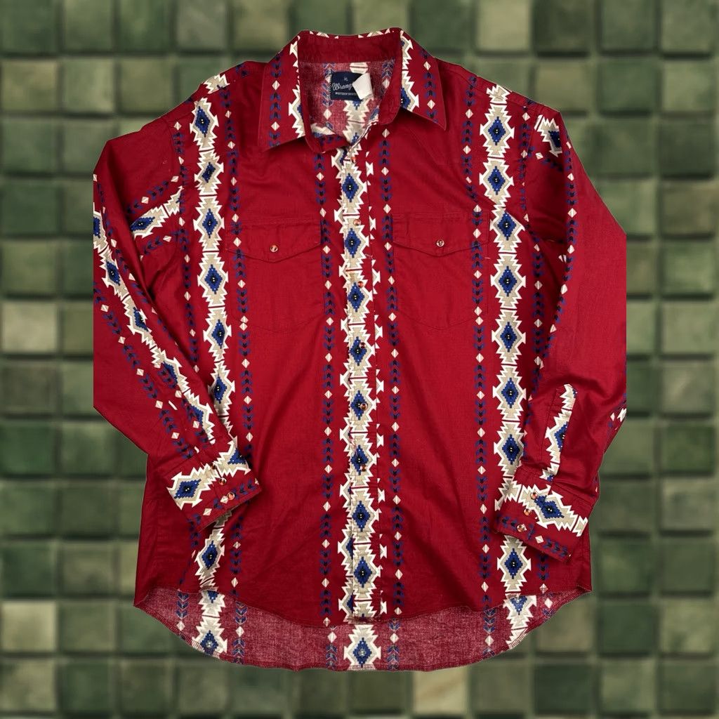 Wrangler VINTAGE Wrangler Western Shirt XL Red Aztec Southwest Pearl Snap USA Style Shirt Men XL Red Aztec Western Pearls Gathered Pockets Size US XL / EU 56 / 4 - 1 Thumbnail