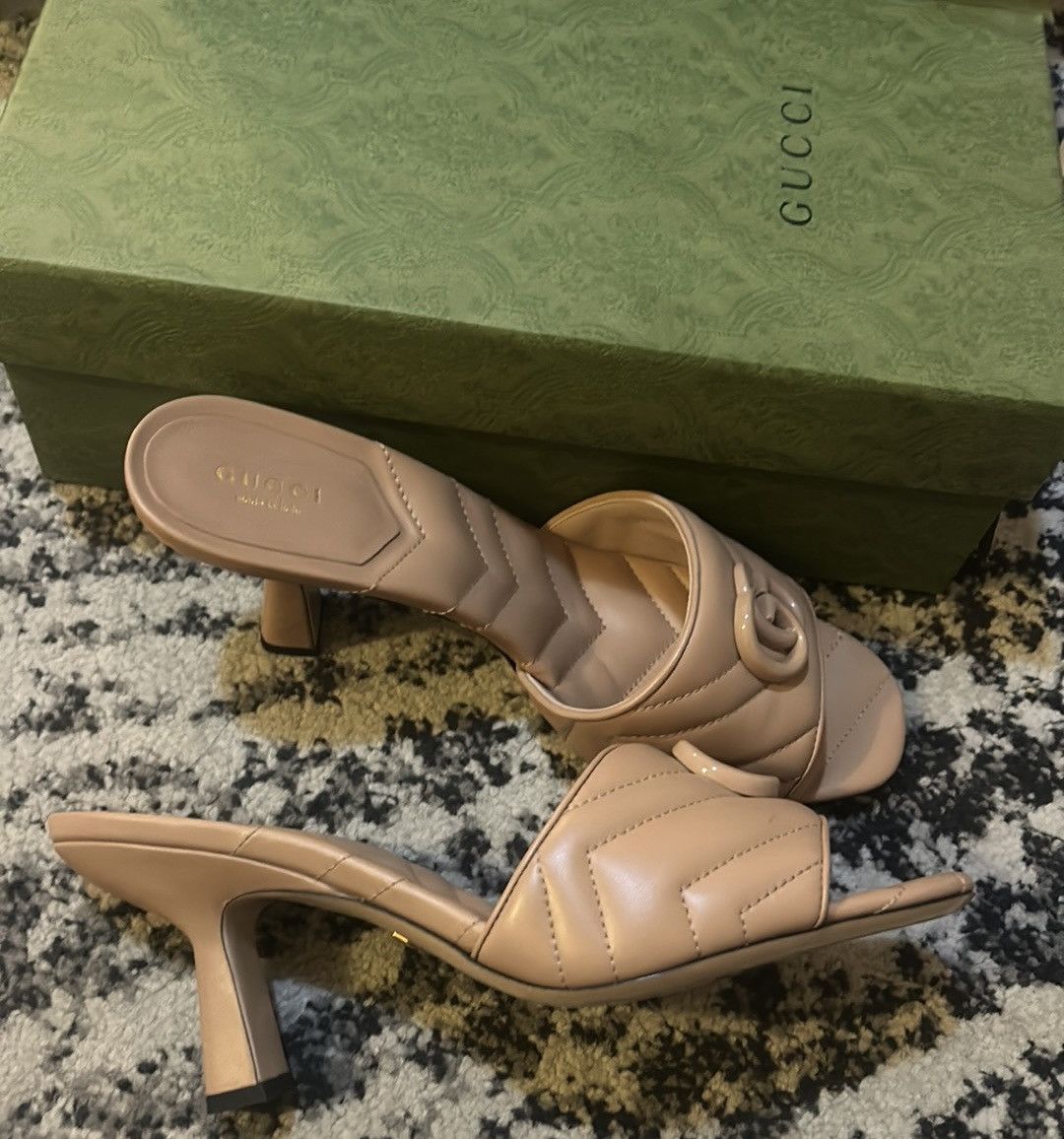 Gucci Gucci Double G Mid Heel Slide Sandal Camelia Size US 10 / IT 40 - 4 Thumbnail