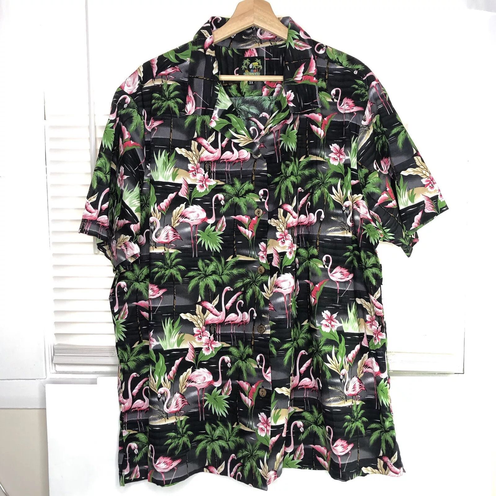 Other Benny's Aloha Shirts Hawaiian Black Flamingos Floral 3X Size US XXL / EU 58 / 5 - 2 Thumbnail