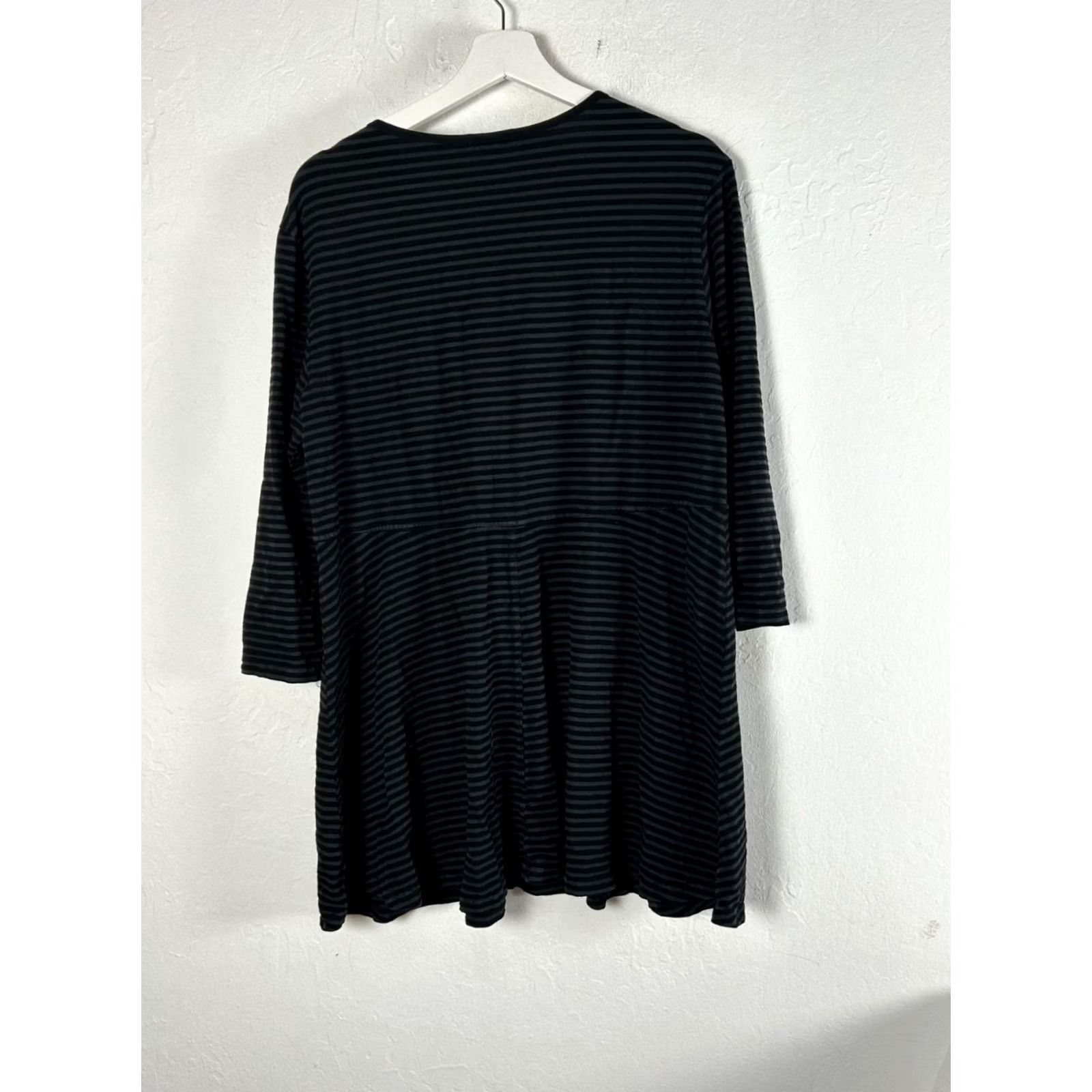 Vintage Heartstring Womens Button Front Gray Striped 3/4 Sleeve Tunic Top XL Pockets Size XL / US 12-14 / IT 48-50 - 3 Thumbnail