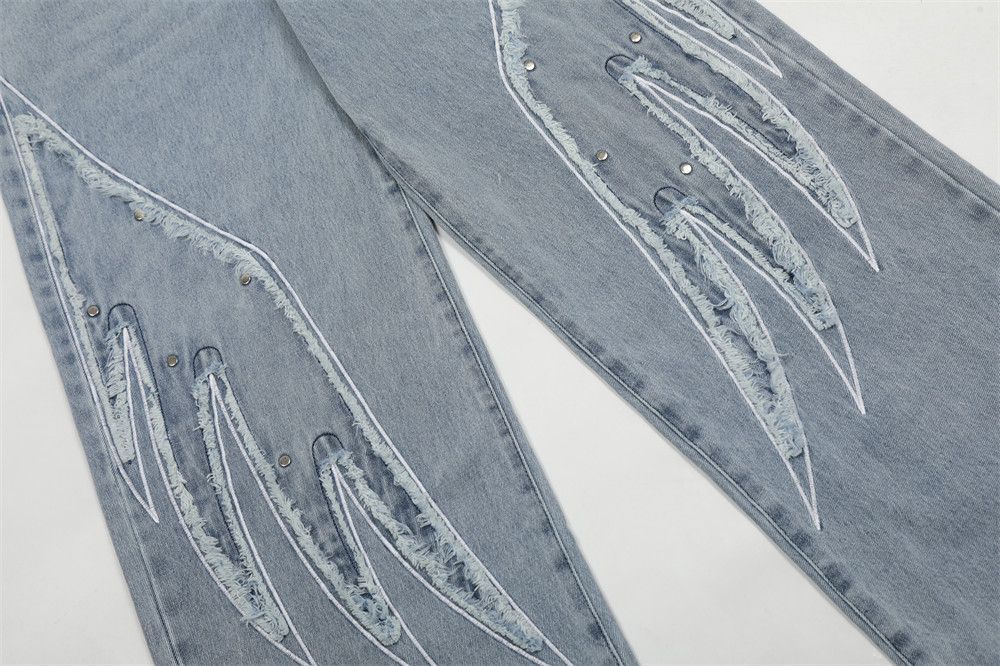 Japanese Brand × Jean Street fashion wings embroidered straight jeans y2k Size US 34 / EU 50 - 4 Thumbnail