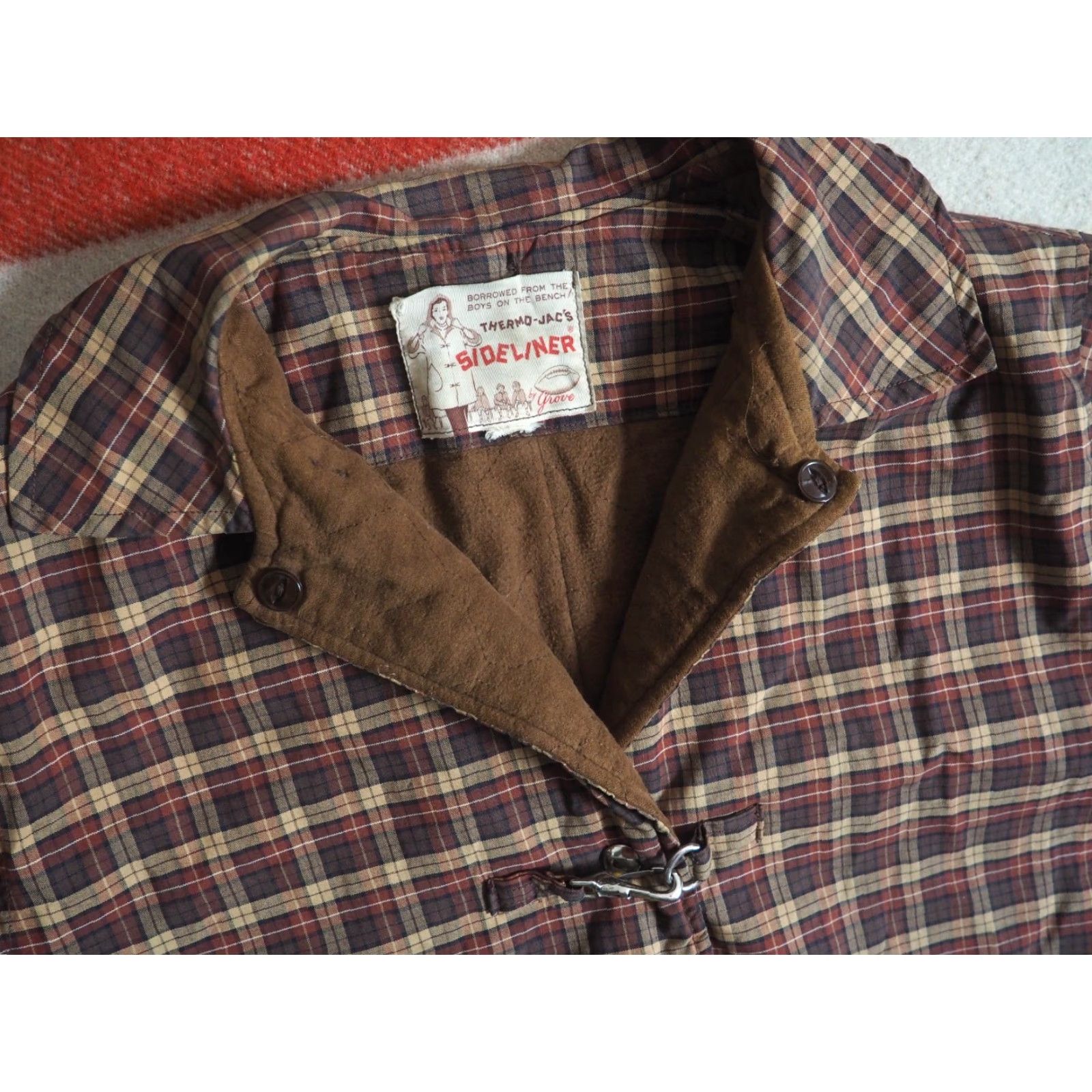Vintage VTG Grove Thermo Jac Sideliner Brown Plaid Fireman Clasp Jacket Coat Mens L Size US L / EU 52-54 / 3 - 3 Thumbnail