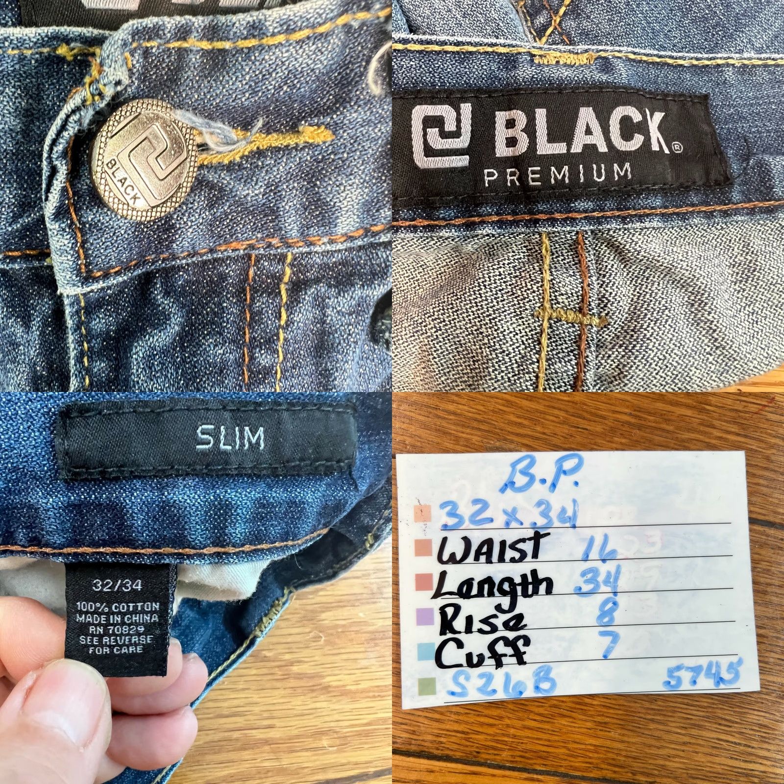 Denime Black Slim Fit Distressed Blue Denim Jeans Size 32X34 for Men Size US 32 / EU 48 - 8 Thumbnail