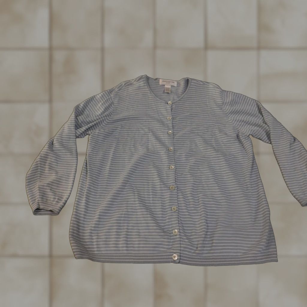 Jones New York Jones New York Sweater Cardigan Womens 2X Blue White Striped Button Crew Neck Puff Sleeve Size XXL / US 16-18 / IT 52-54 - 1 Thumbnail