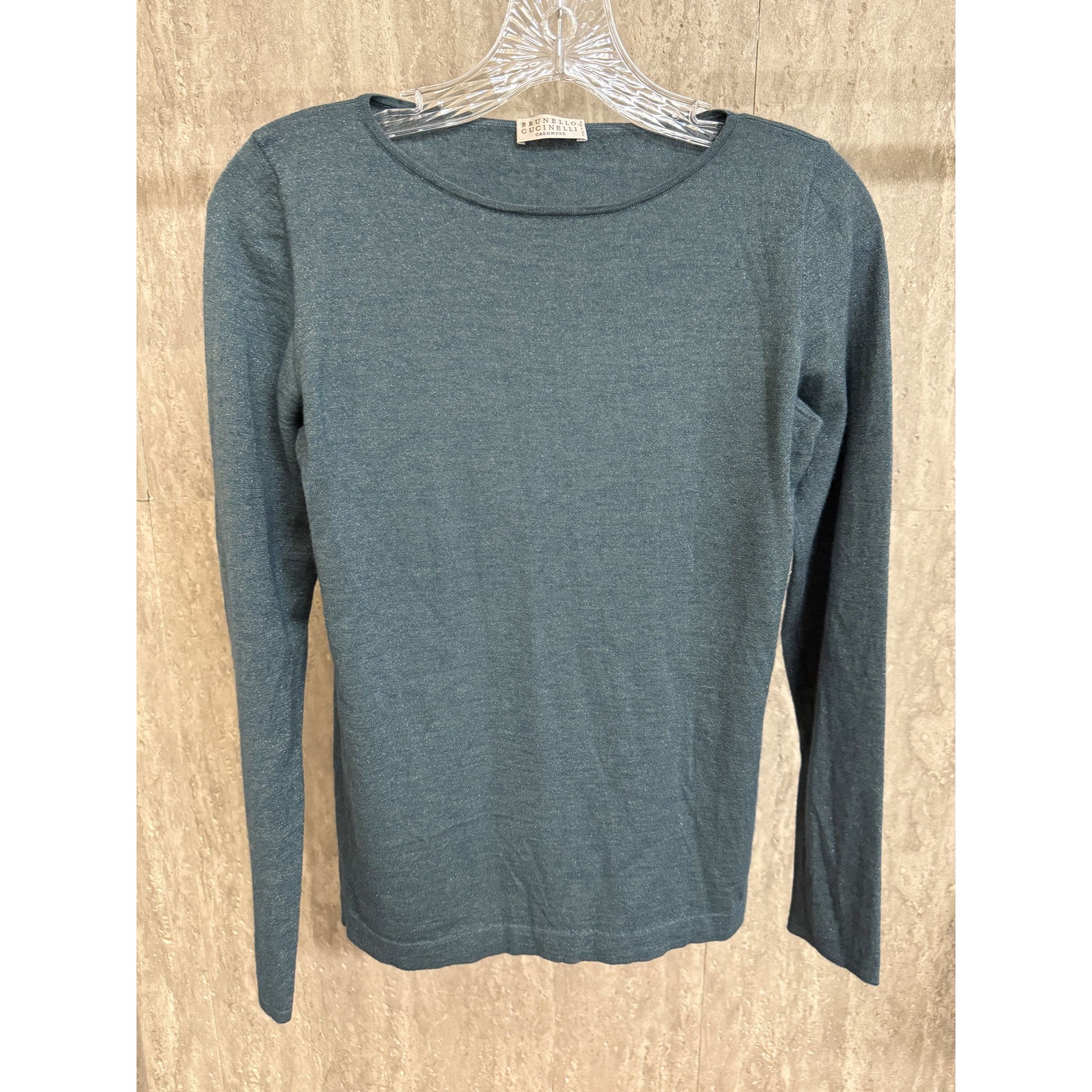 Brunello Cucinelli Brunello Cucinelli Womens Long-Sleeve Cashmere Blend Teal Sw Size S / US 4 / IT 40 - 1 Thumbnail