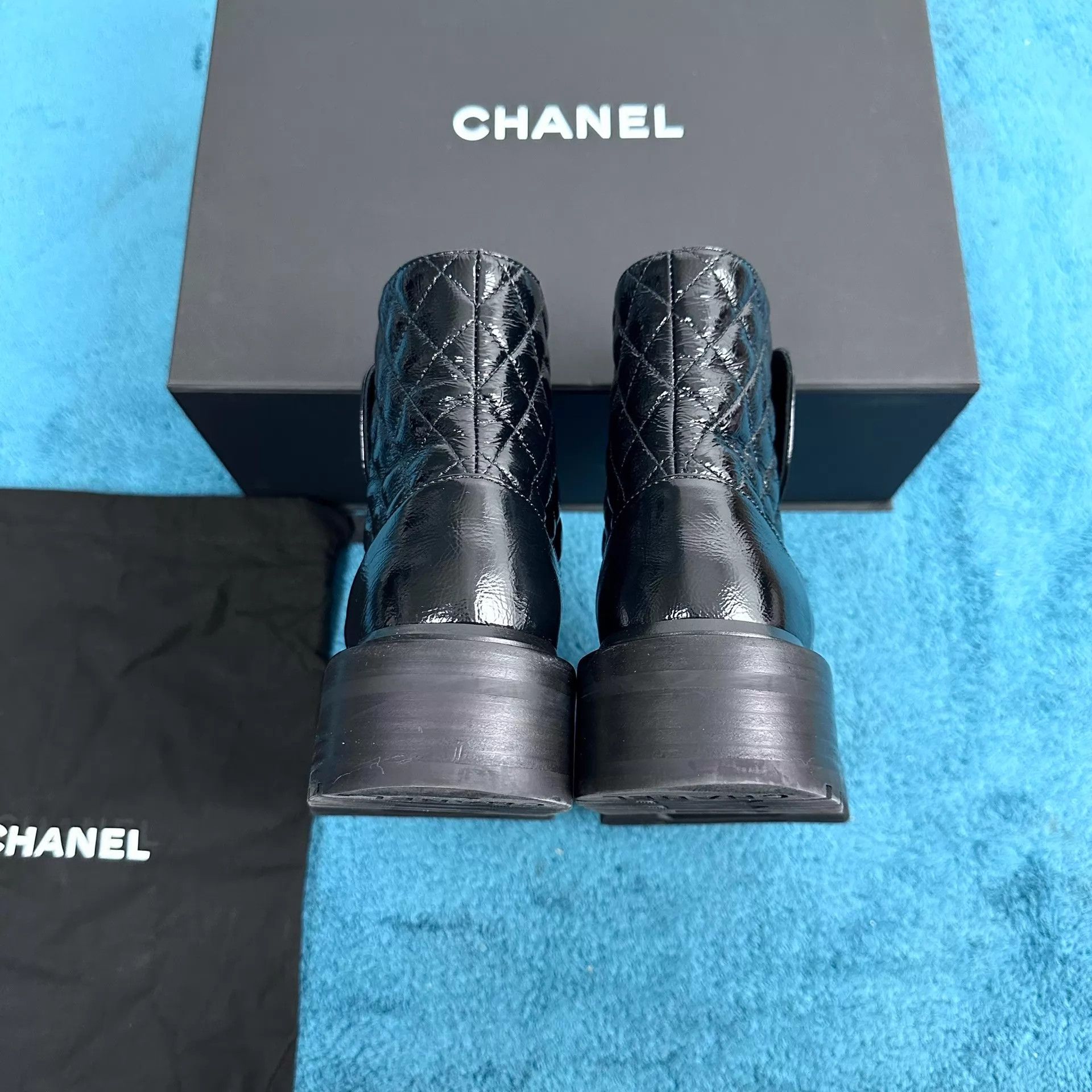 Chanel Chanel Quilted Leather Lace-up Boots Black 35.5 Size US 5 / IT 35 - 4 Thumbnail