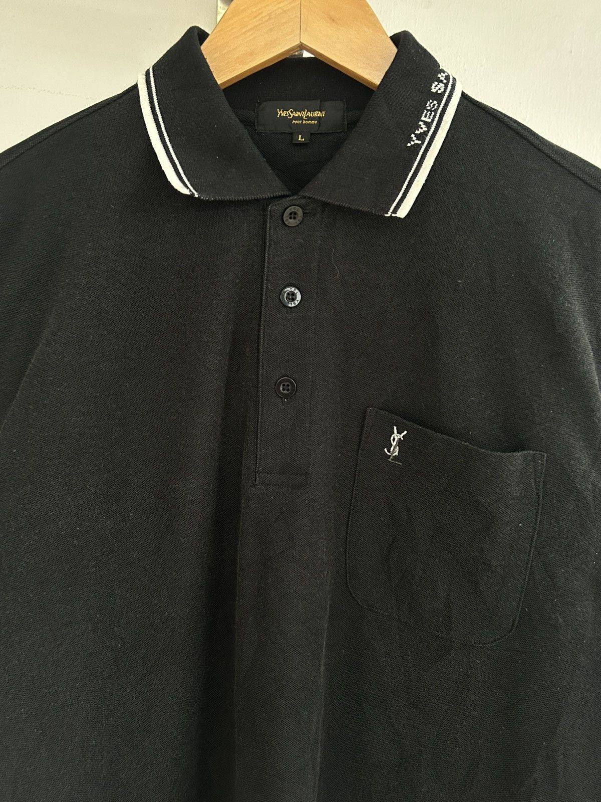 Yves Saint Laurent YSL Vintage Pocket Tee Black Longsleeve Polo Size US L / EU 52-54 / 3 - 3 Thumbnail
