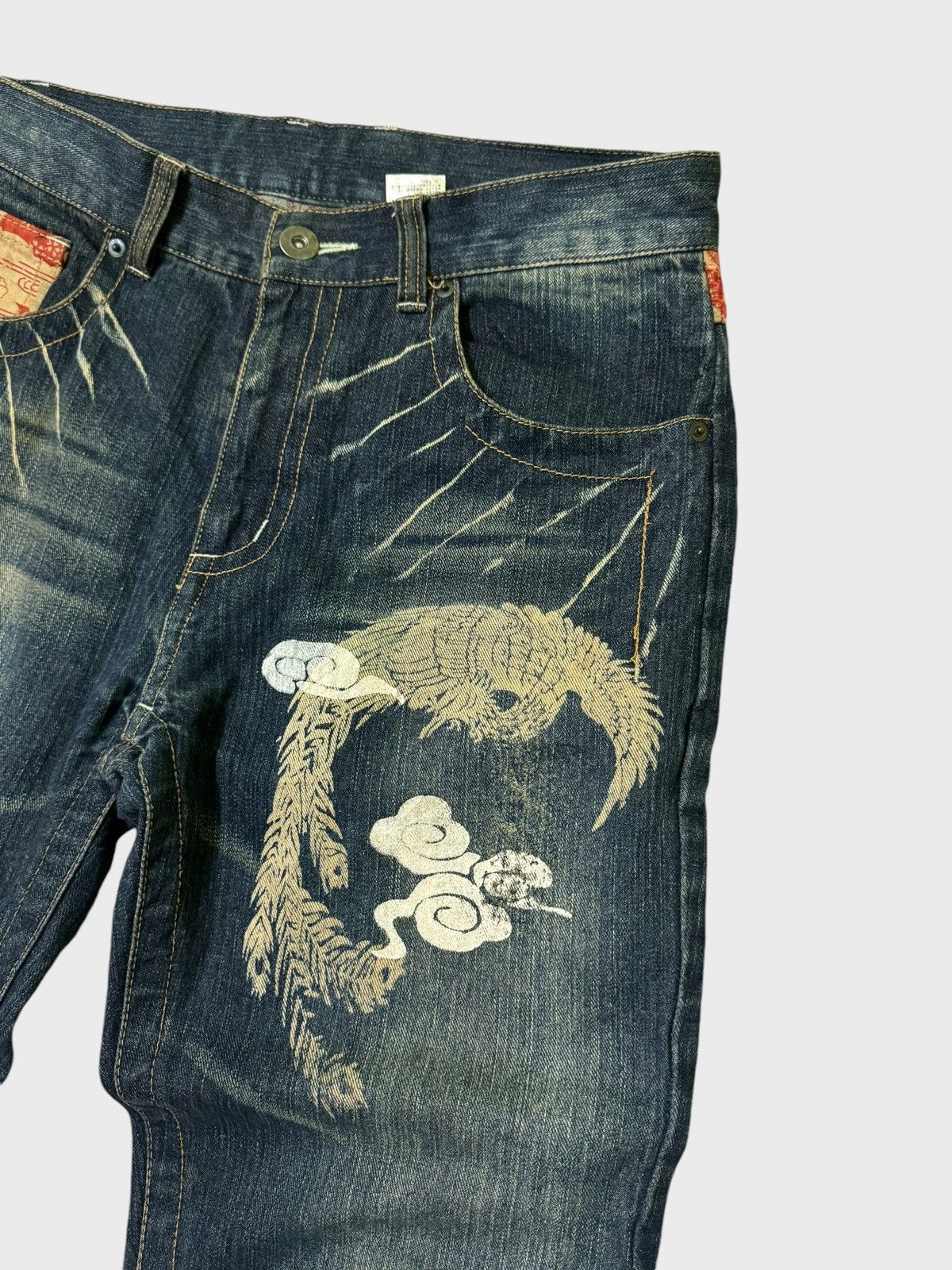Japanese Brand × Vintage Vintage Japan Tattoo Koi Fish Acid Wash Floral Designs Jeans Size US 30 / EU 46 - 7 Thumbnail