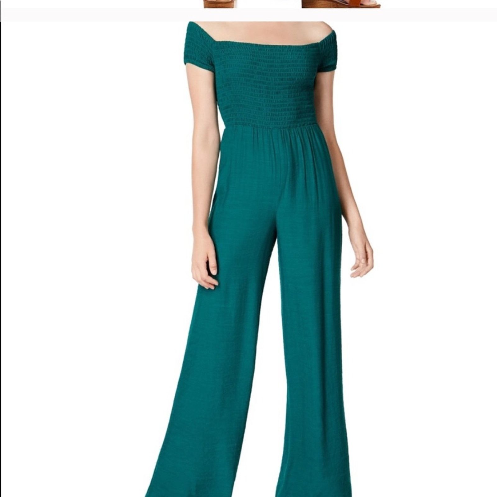 Guess Guess Berry Lilly jumpsuit off shoulder wide leg green sz S Size 27" / US 4 / IT 40 - 2 Thumbnail