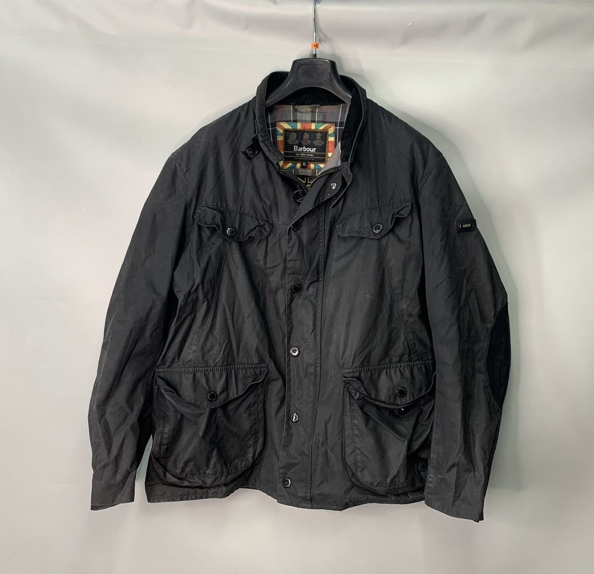 image of Barbour International Waxed Jacket in Black, Men's (Size XL)