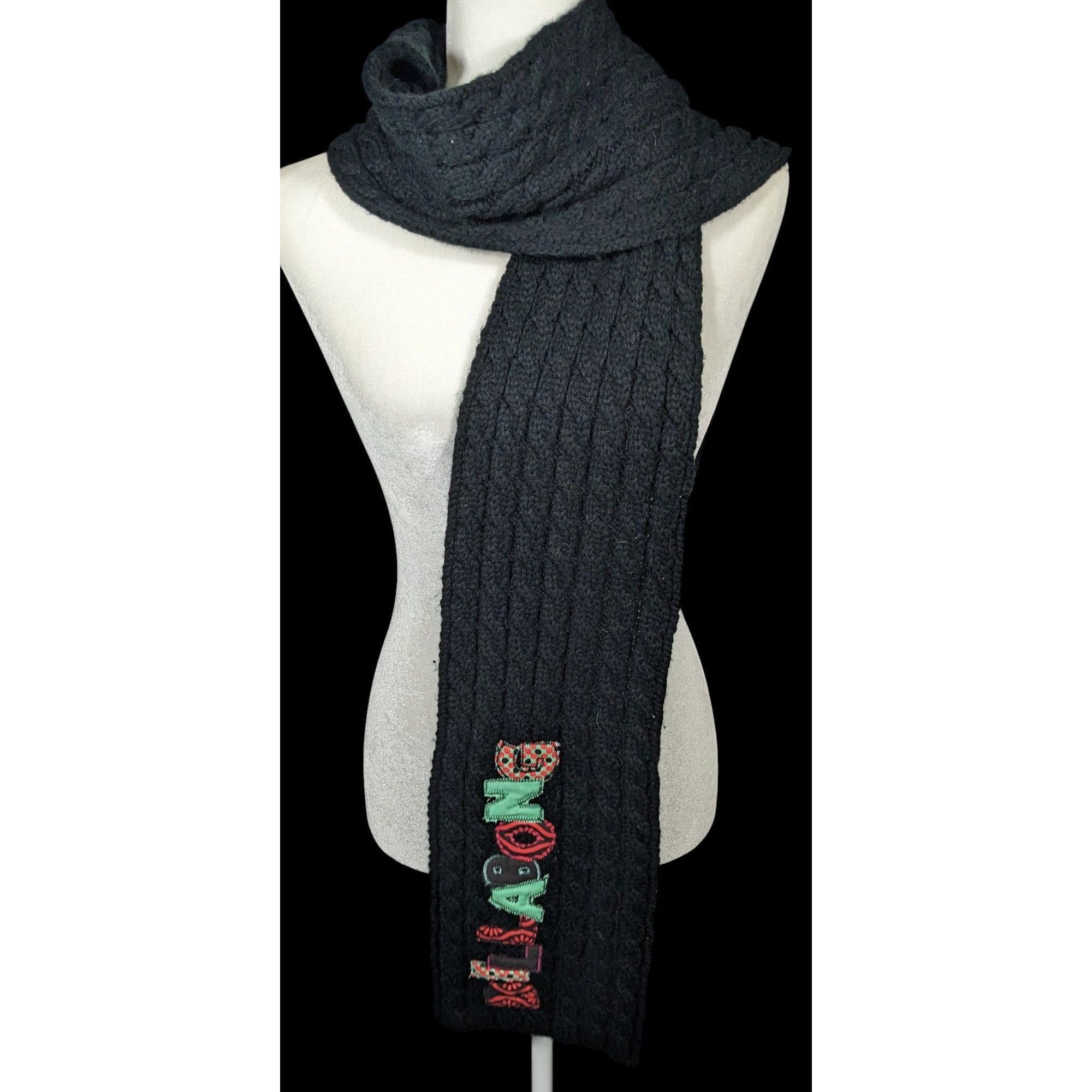 Billabong Vintage 90s Billabong Black Cable Knit Scarf Size ONE SIZE - 1 Thumbnail
