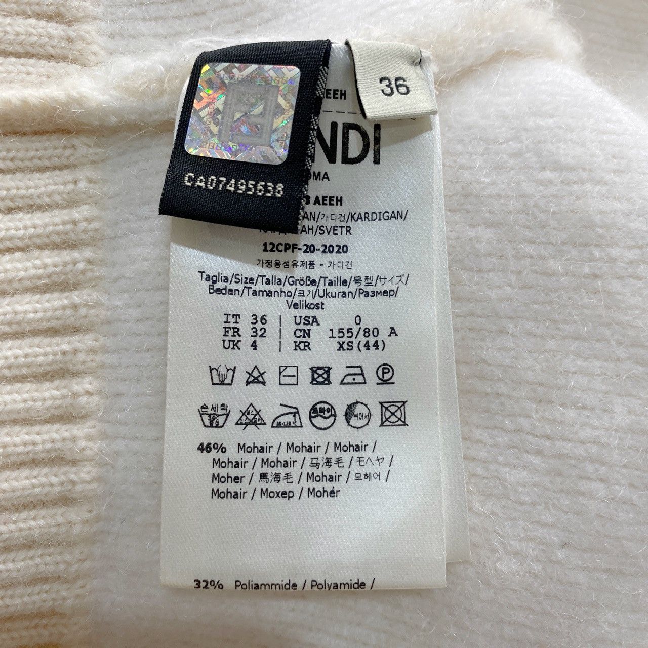 Fendi Fendi White Mohair V-Neck Long Sleeve Short Cardigan Coat Size XS / US 0-2 / IT 36-38 - 7 Thumbnail