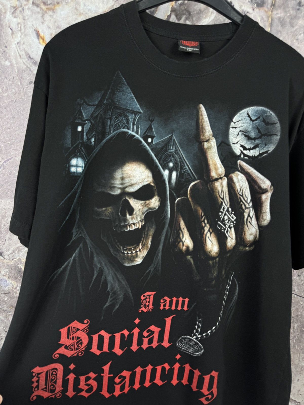 Other Grim Reaper Skeleton Graphic T-Shirt I Am Social Distancing Size US XXL / EU 58 / 5 - 7 Thumbnail