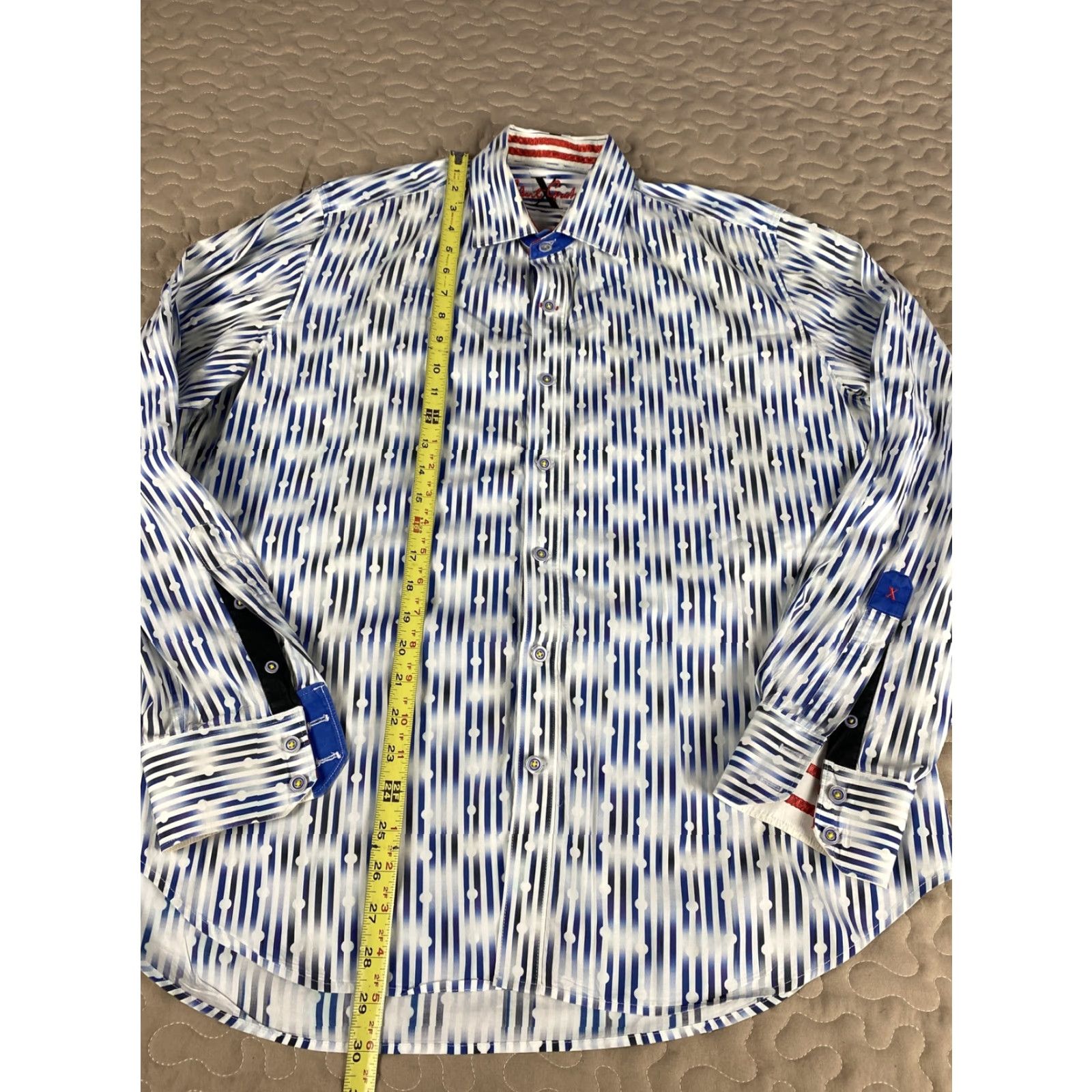 Robert Graham VINTAGE Robert Graham X Mens Dress Shirt Button Down Sz L Blue & White Stripes Circles Shirt Mens Large Blue White Striped Circles Size 42R - 5 Thumbnail