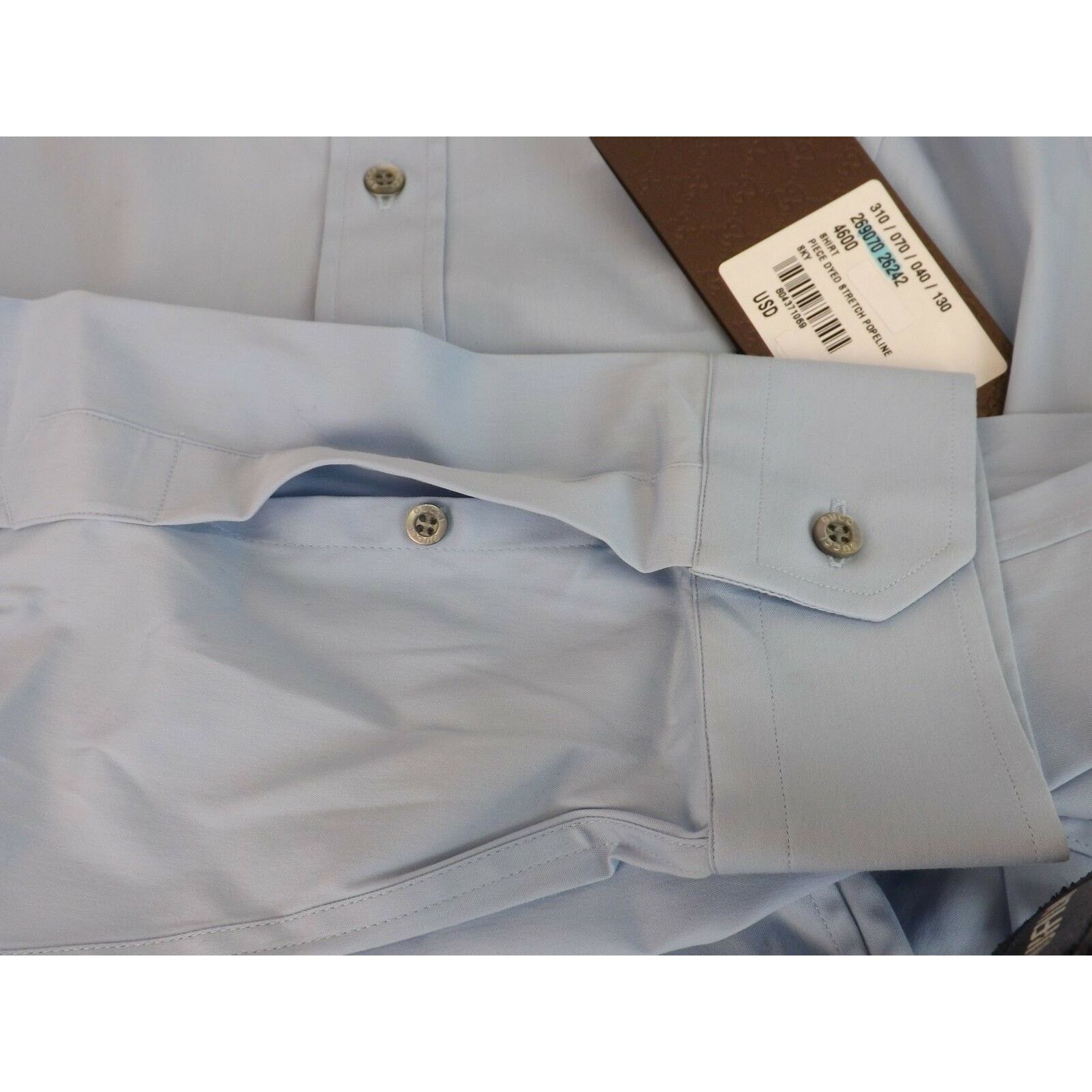 Gucci GUCCI BLUE STRETCH POPELINE COTTON SHIRT 17.5 44 # 269070 Size US S / EU 44-46 / 1 - 7 Thumbnail