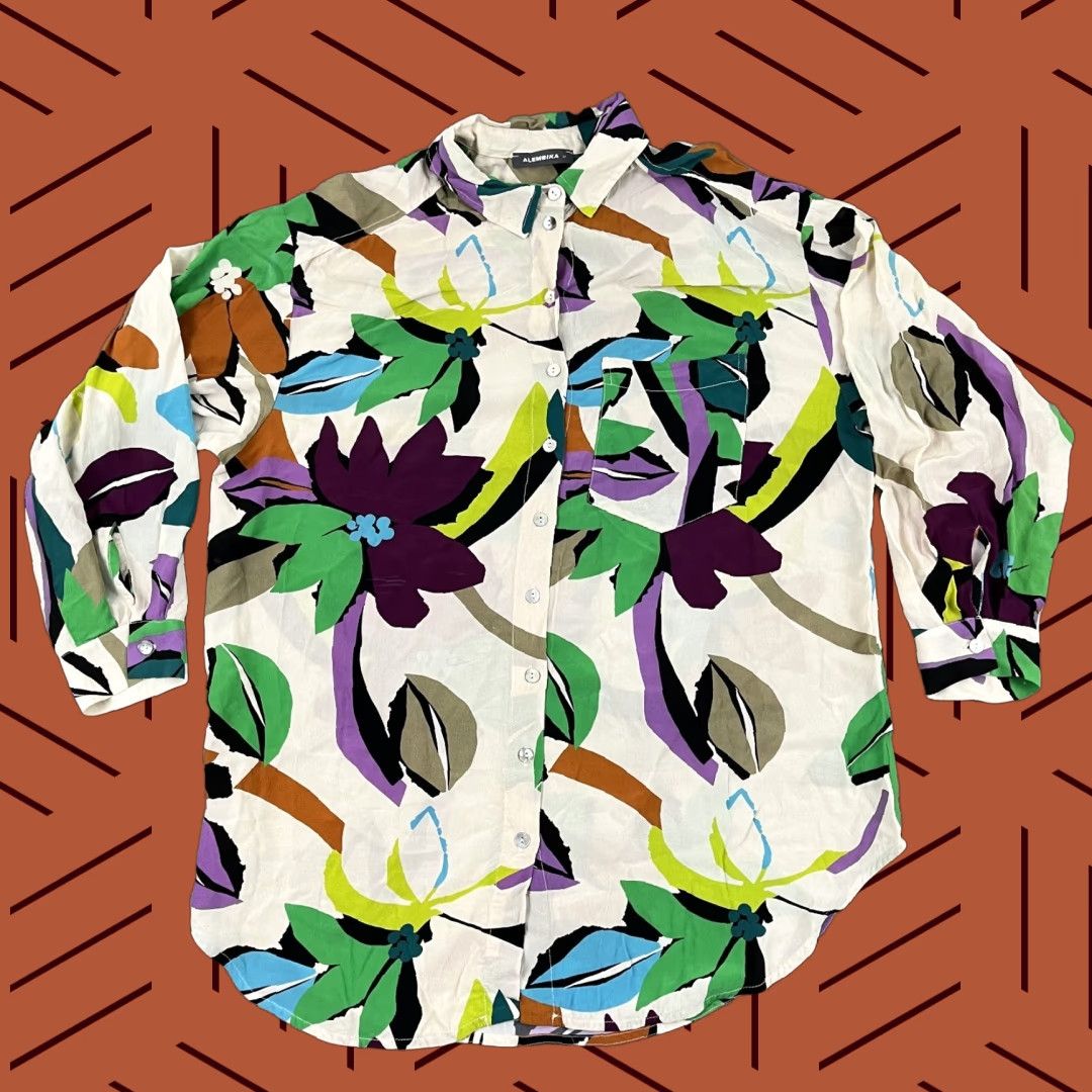 Vintage VINTAGE Alembika Women's Oversized Floral Abstract Button Tunic Top Viscose Casual Dressy All Seasons Size M / US 6-8 / IT 42-44 - 1 Thumbnail