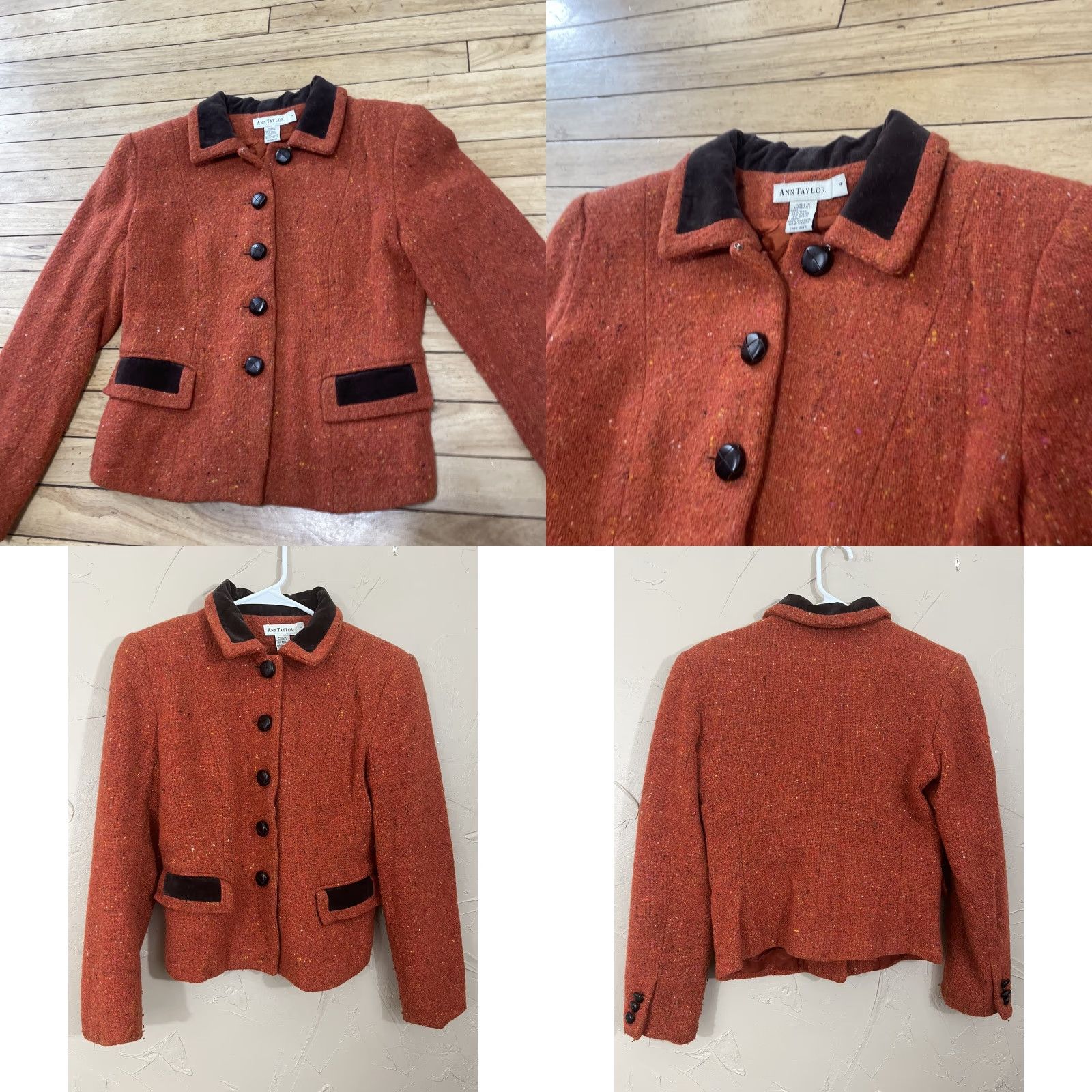 Ann Taylor VINTAGE Ann Taylor Wool Jacket Women 4 Orange Button Blazer 90s Grunge Art Wood Knit Casual Business Size S / US 4 / IT 40 - 11 Thumbnail