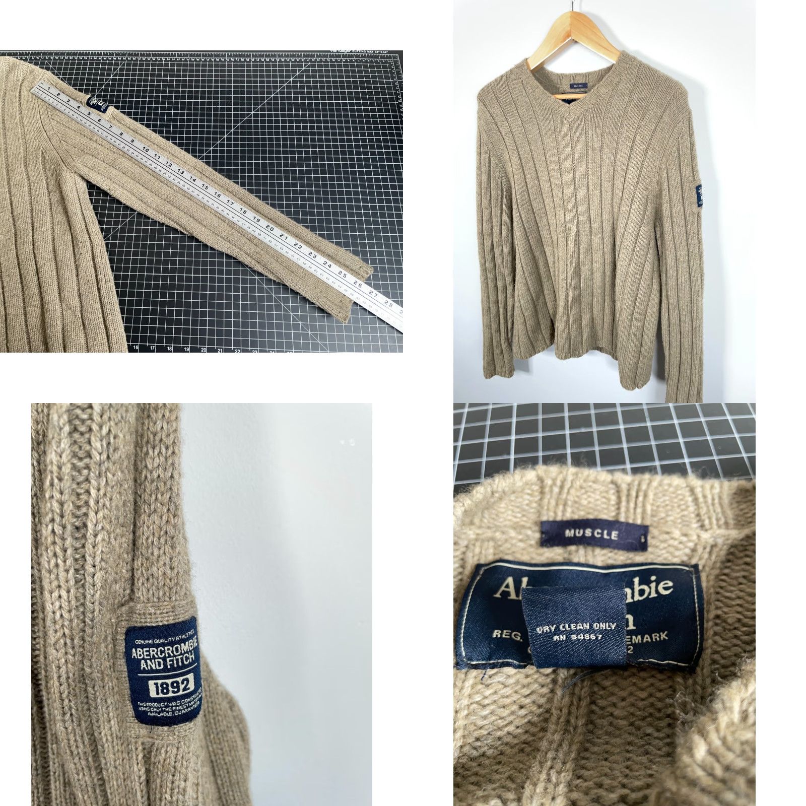 Abercrombie & Fitch Abercrombie & Fitch Lambs Wool Sweater Men's XL Beige Muscle Fit Slim V-Neck Mens Size US XL / EU 56 / 4 - 8 Thumbnail