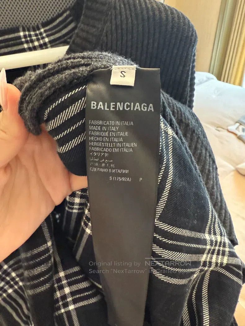 Balenciaga Balenciaga Grey Wheat Checkered Patchwork Sweater, Size S Size US S / EU 44-46 / 1 - 5 Thumbnail