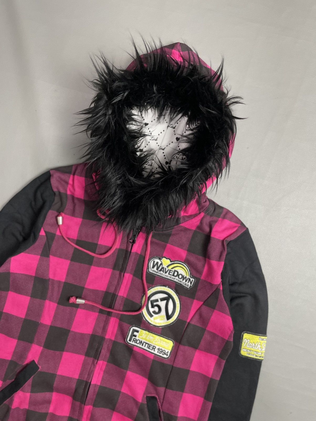 Japanese Brand Underwraps Checked Poem Fur Zip Hoodie Size M / US 6-8 / IT 42-44 - 2 Thumbnail