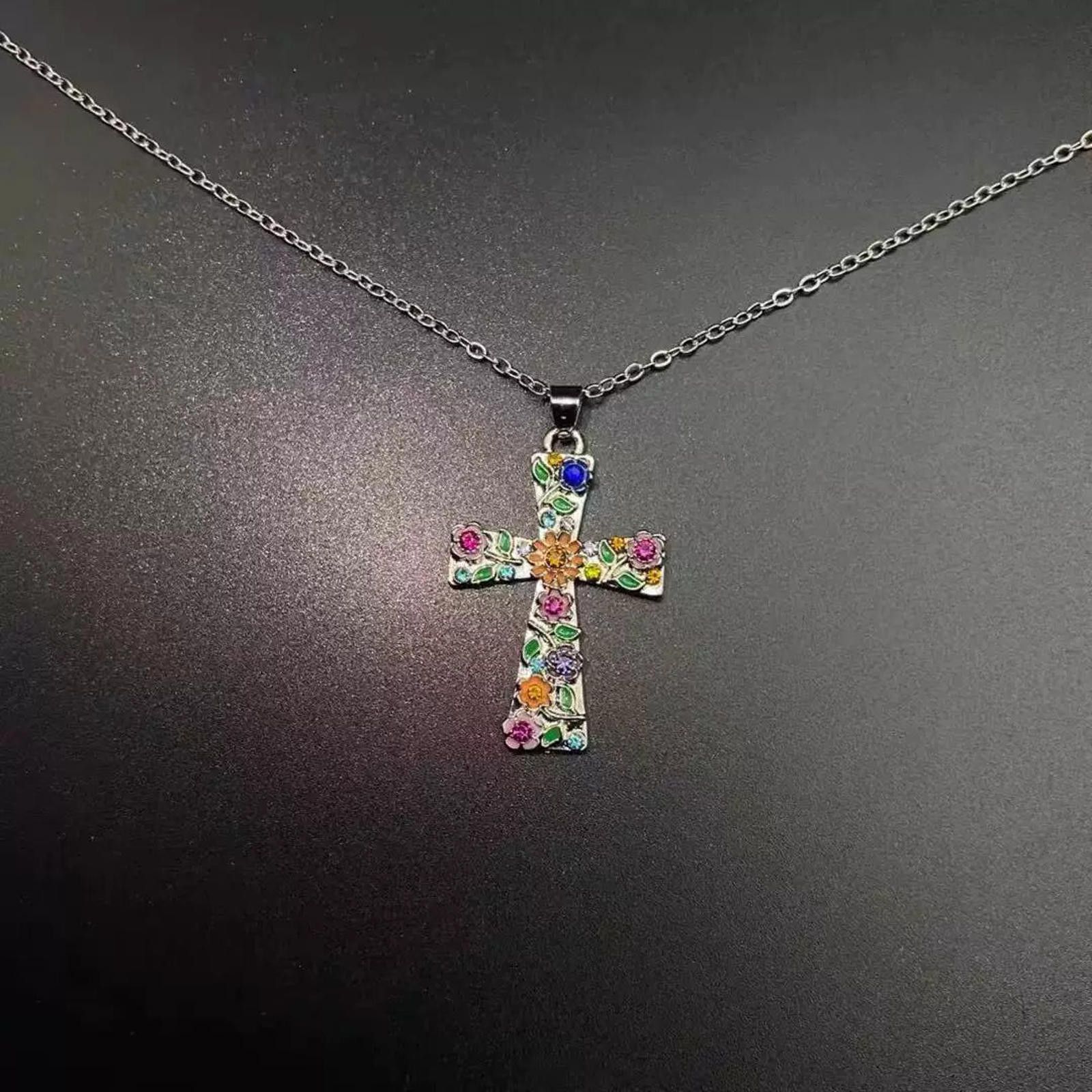 Jewelry Multicolour Gemstone Cross Necklace Size ONE SIZE - 1 Thumbnail