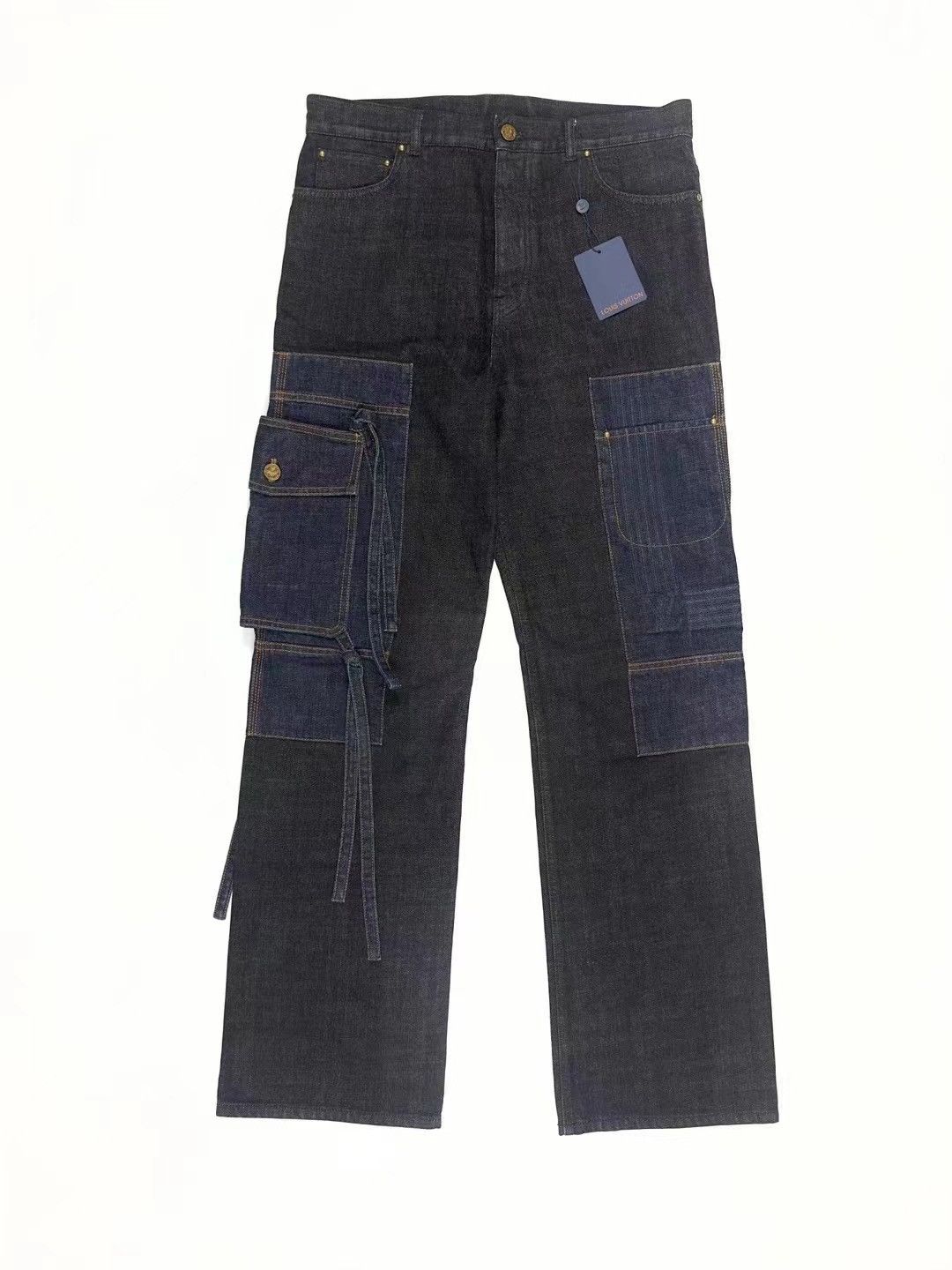 image of Louis Vuitton Deep Indigo Contrast Panel Karakoram Jeans in Blue, Men's (Size 32)