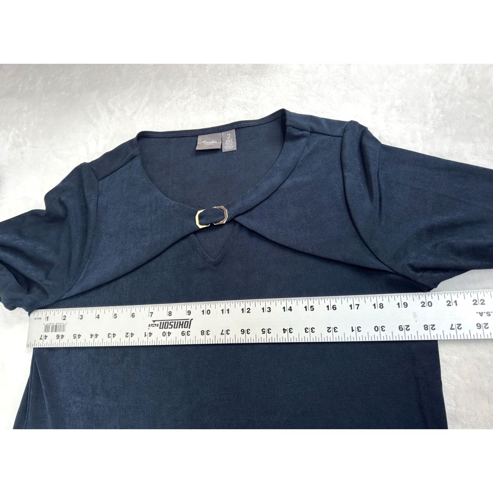 Vintage Chico's Travelers Flare Split Sleeve Top Size 2 Navy Slinky Knit Keyhole Neck Size XS / US 0-2 / IT 36-38 - 7 Thumbnail