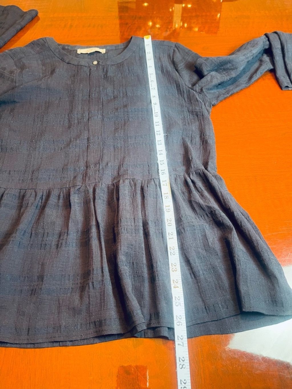 Loft LOFT Navy Blue Plaid Peplum Top Textured Gauze Blouse Medium Size M / US 6-8 / IT 42-44 - 7 Thumbnail