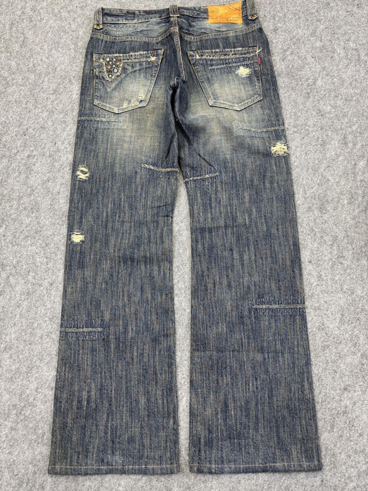 Japanese Brand 💥Insane Patchwork Style💥Bartack Distressed Denim K24 Size US 31 - 18 Thumbnail