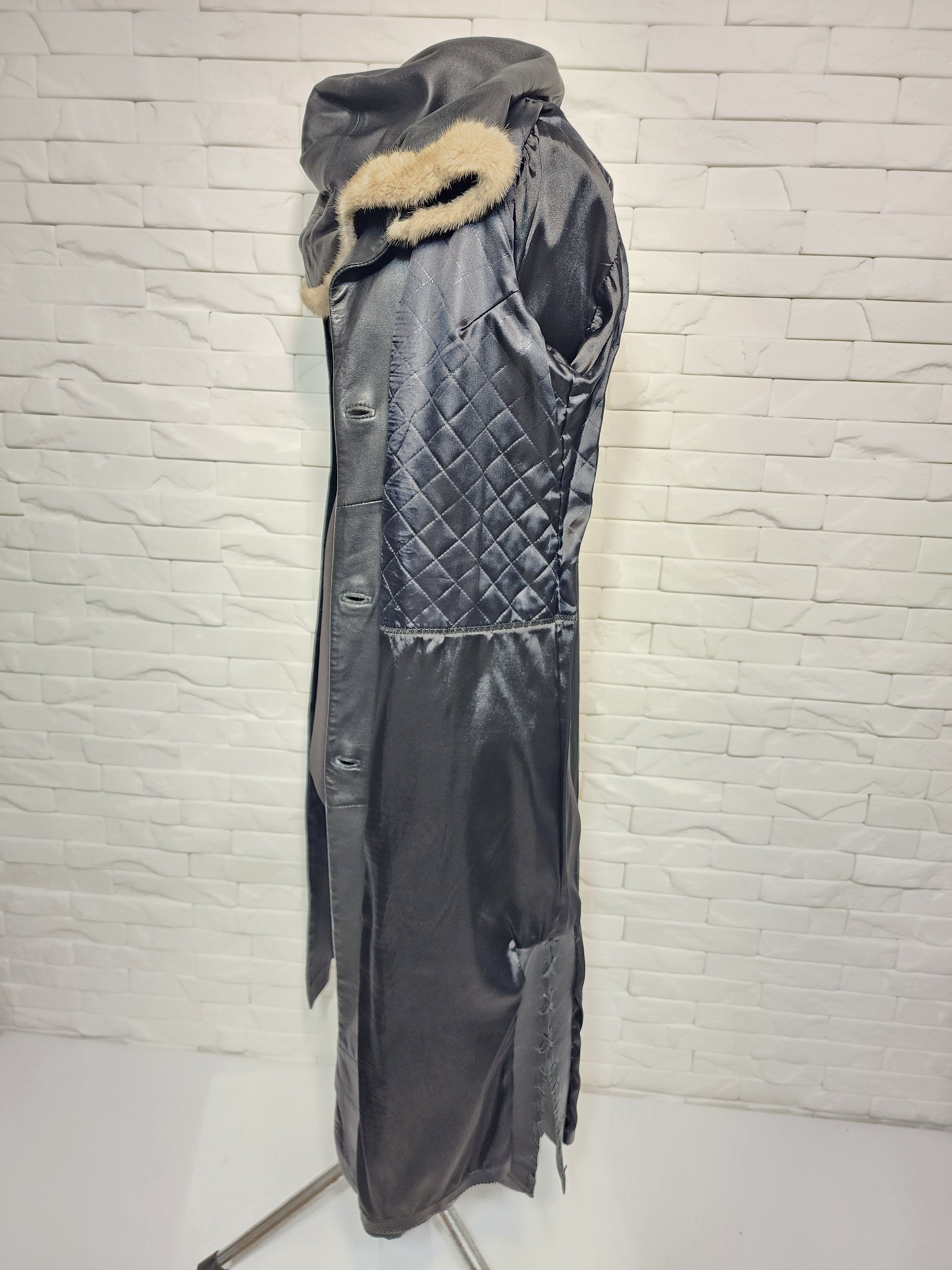 Genuine Leather Black Leather Long Jacket: Elegant Women's Coat With Hood Size M / US 6-8 / IT 42-44 - 10 Thumbnail
