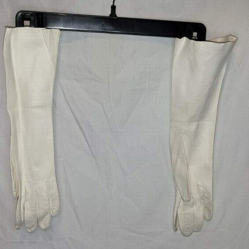 Vintage Women’s Long White Vintage Leather Dress Gloves Size Small Size ONE SIZE - 3 Thumbnail