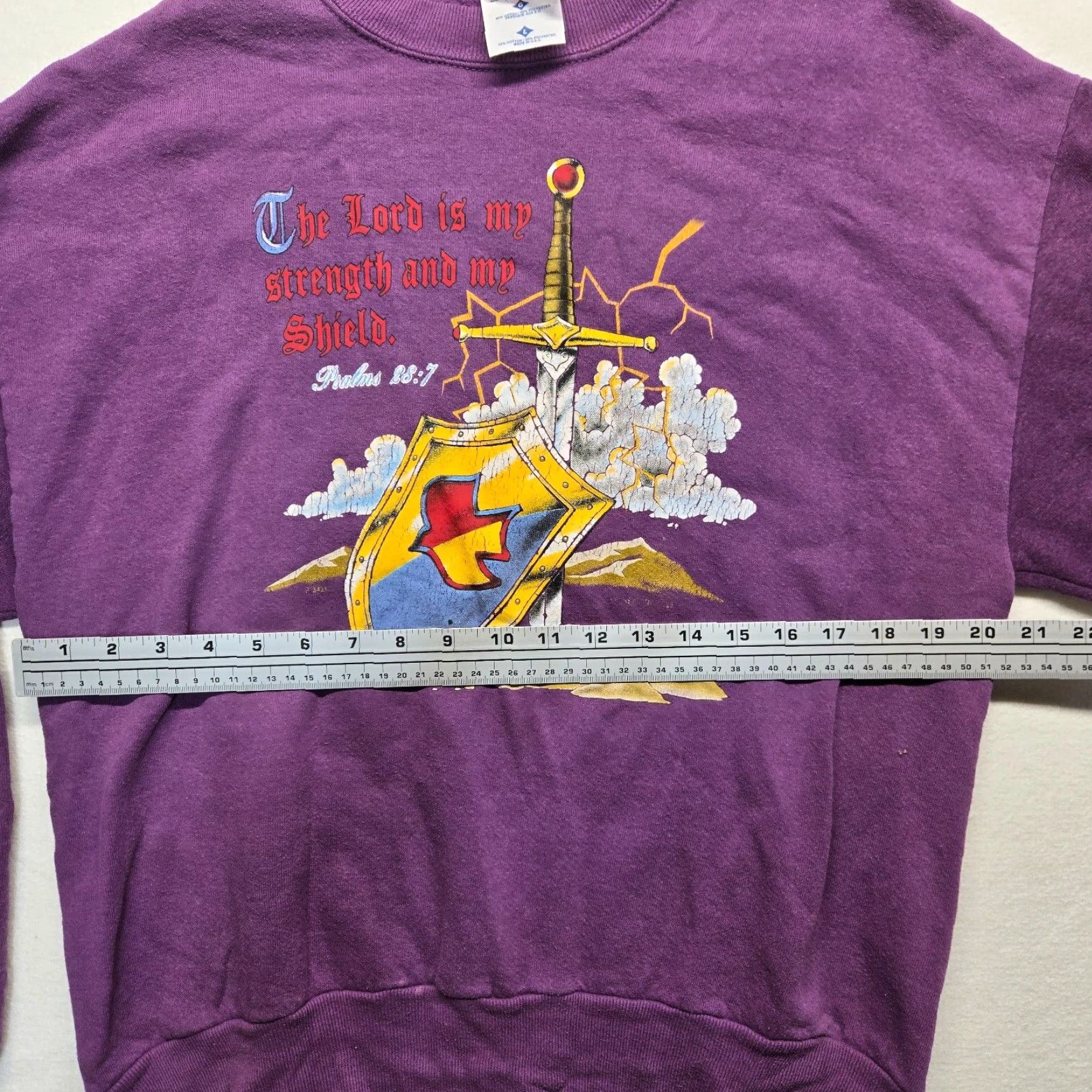Jerzees VINTAGE JERZEES Purple Sweatshirt Psalm 28:7 Christ is My Strength Adult Large Mens Size US L / EU 52-54 / 3 - 4 Thumbnail