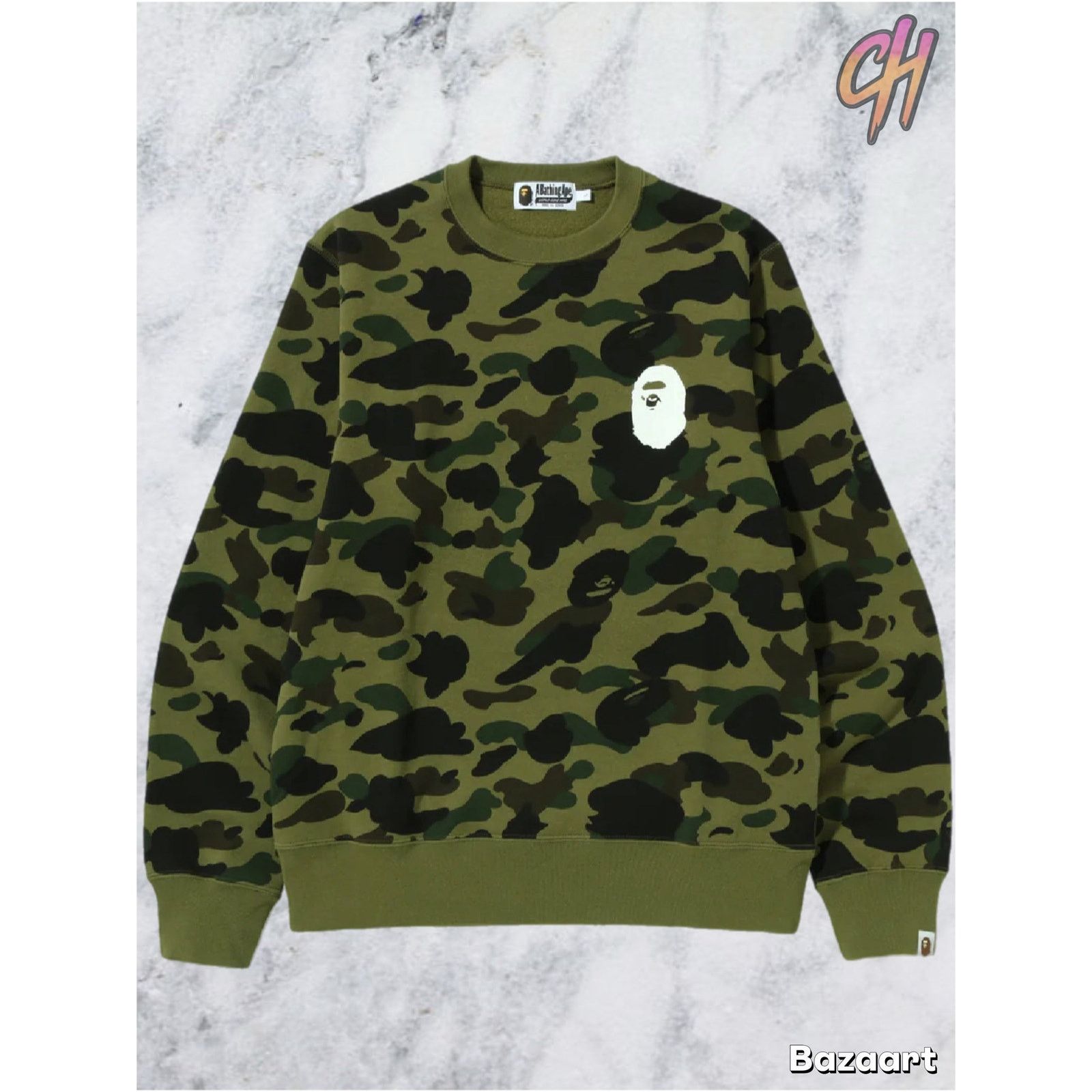 Bape Bape 1st Camo Ape Head Green Crewneck Sweater Size Medium Size US M / EU 48-50 / 2 - 1 Thumbnail
