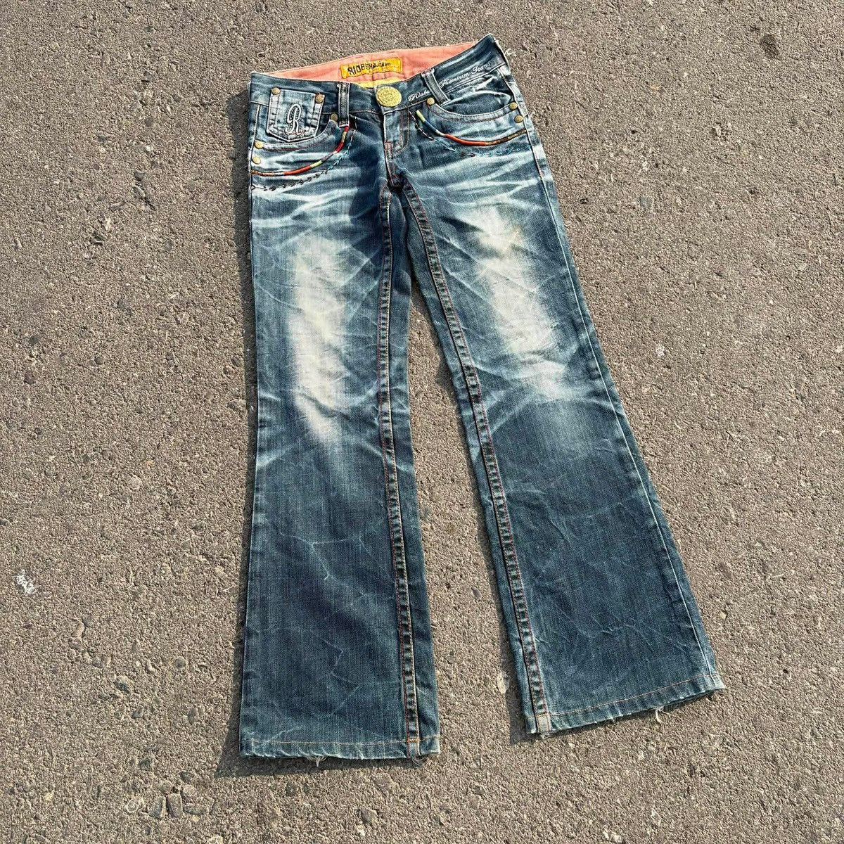 Tornado Mart ❌SOLD❌RIOBERA Flare Jeans Distressed Skull Button 30 Size US 30 / EU 46 - 14 Thumbnail