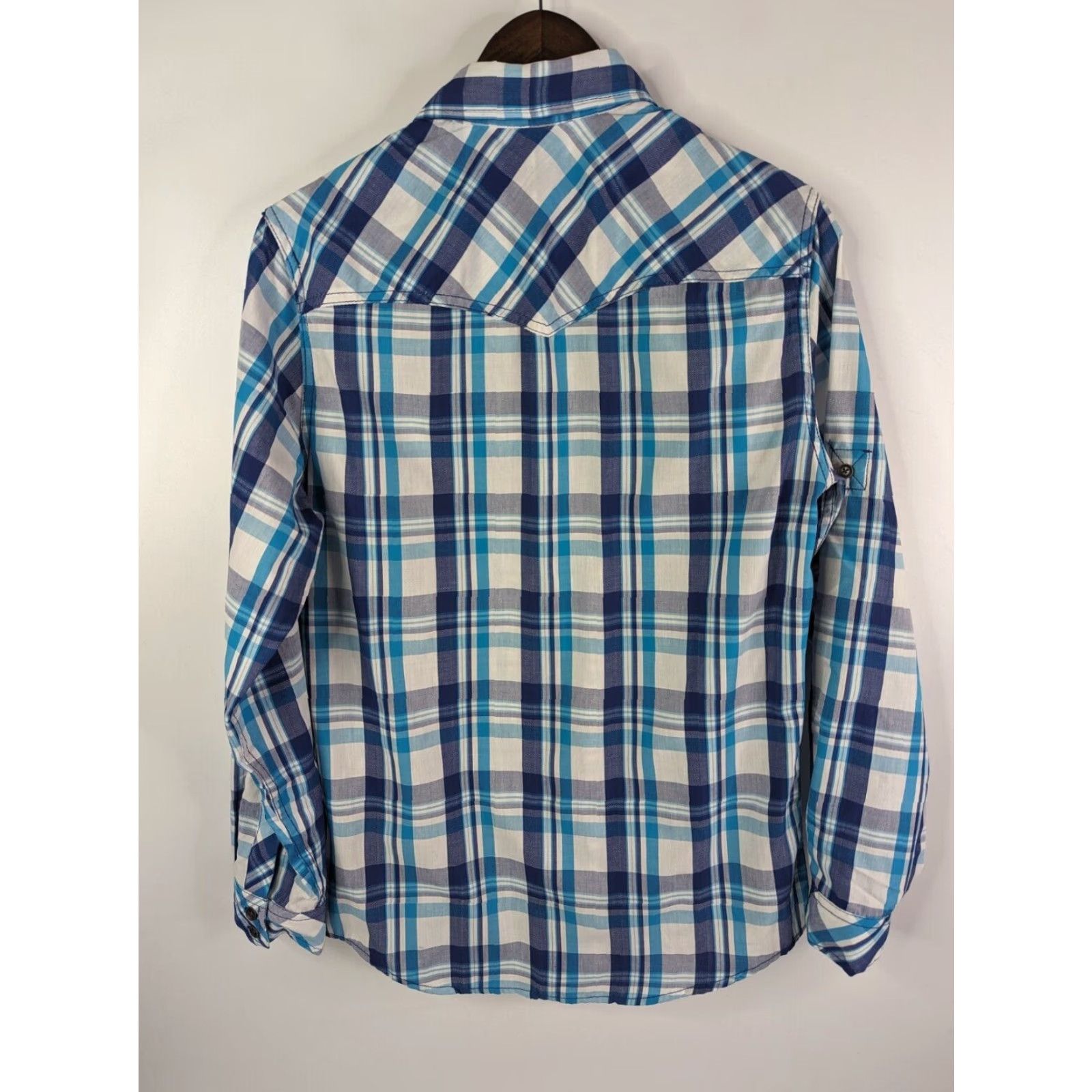 Vintage Rock & Republic Button-Up Long Sleeve Shirt Men's Small Blue Plaid Easy Care Fabric Cotton Blend Shirt Size US S / EU 44-46 / 1 - 5 Thumbnail