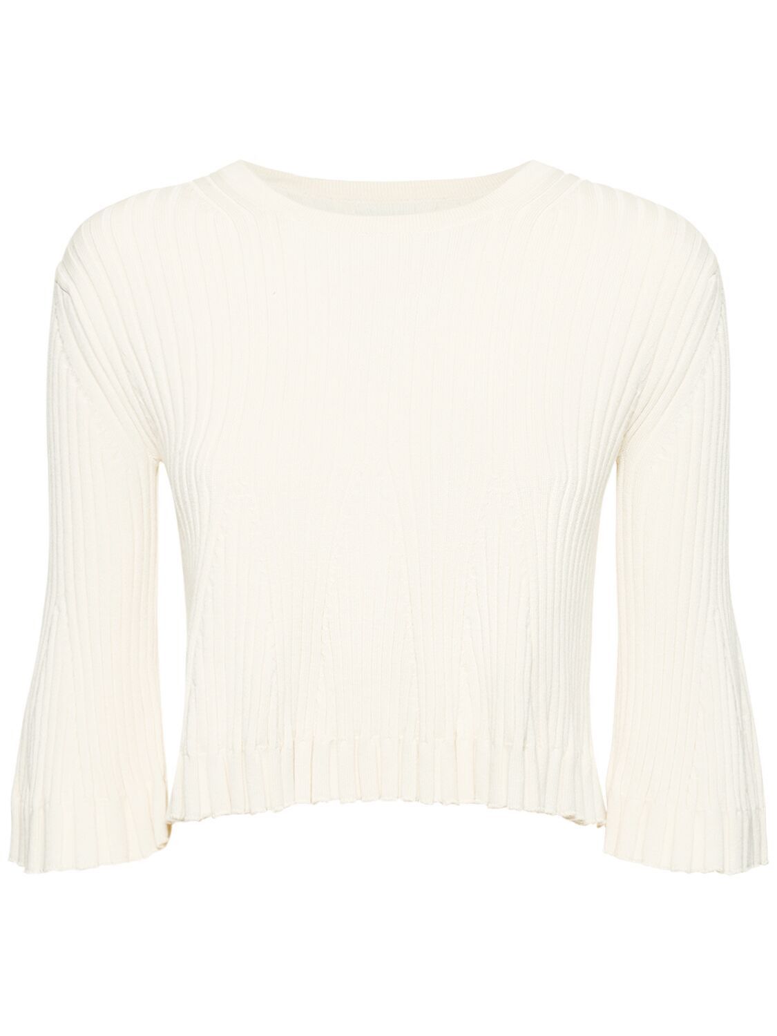 Loulou de Saison o1s22i1n1024 Silk Cotton Knit Ammi Crop Top in White Size M / US 6-8 / IT 42-44 - 1 Thumbnail