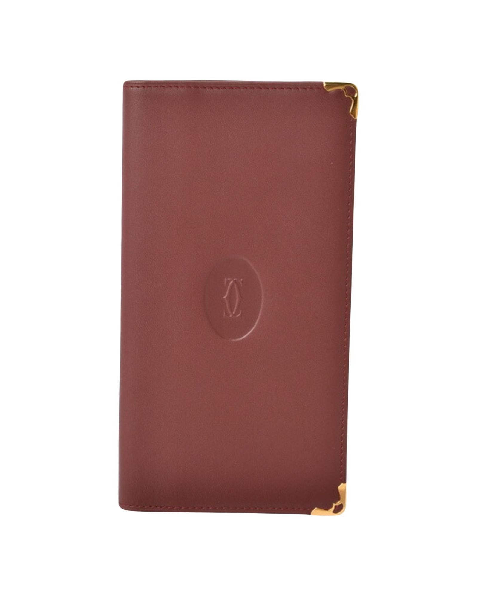 image of Burgundy Leather Bi-Fold Wallet With Guarantee Card By Must De Cartier, Men's