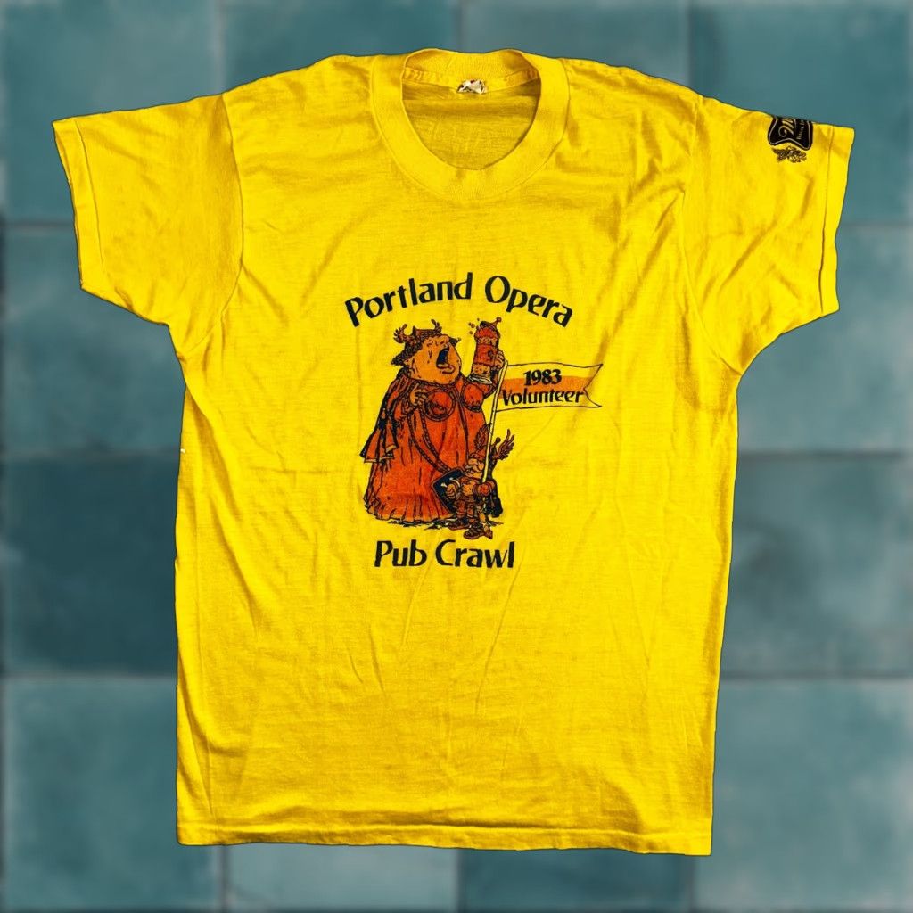Vintage VINTAGE 1983 Portland Opera Pub Crawl T-Shirt Screen Stars XL Yellow Short Sleeve Men 80s Concert Merch Size US XL / EU 56 / 4 - 1 Thumbnail