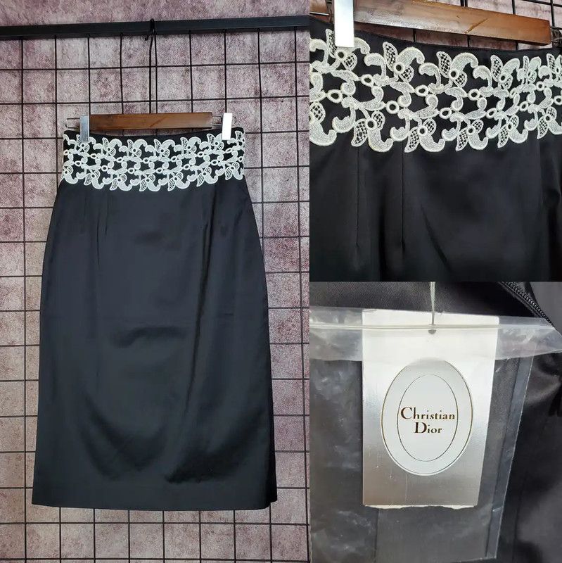 Dior Dior Black Cotton Embroidered Midi Skirt 0089 Size 27" / US 4 / IT 40 - 1 Thumbnail