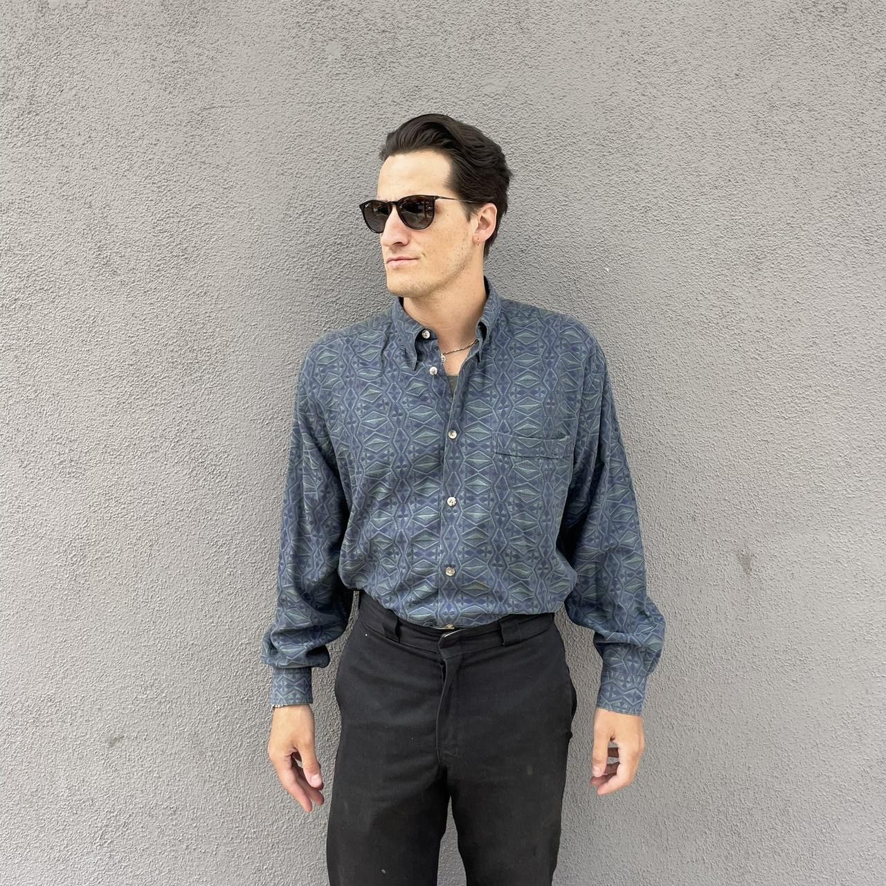 Neiman Marcus × Vintage × Zara Vintage Jhane Barnes Shirt blue Pattern Button Down 90's Size US L / EU 52-54 / 3 - 2 Thumbnail