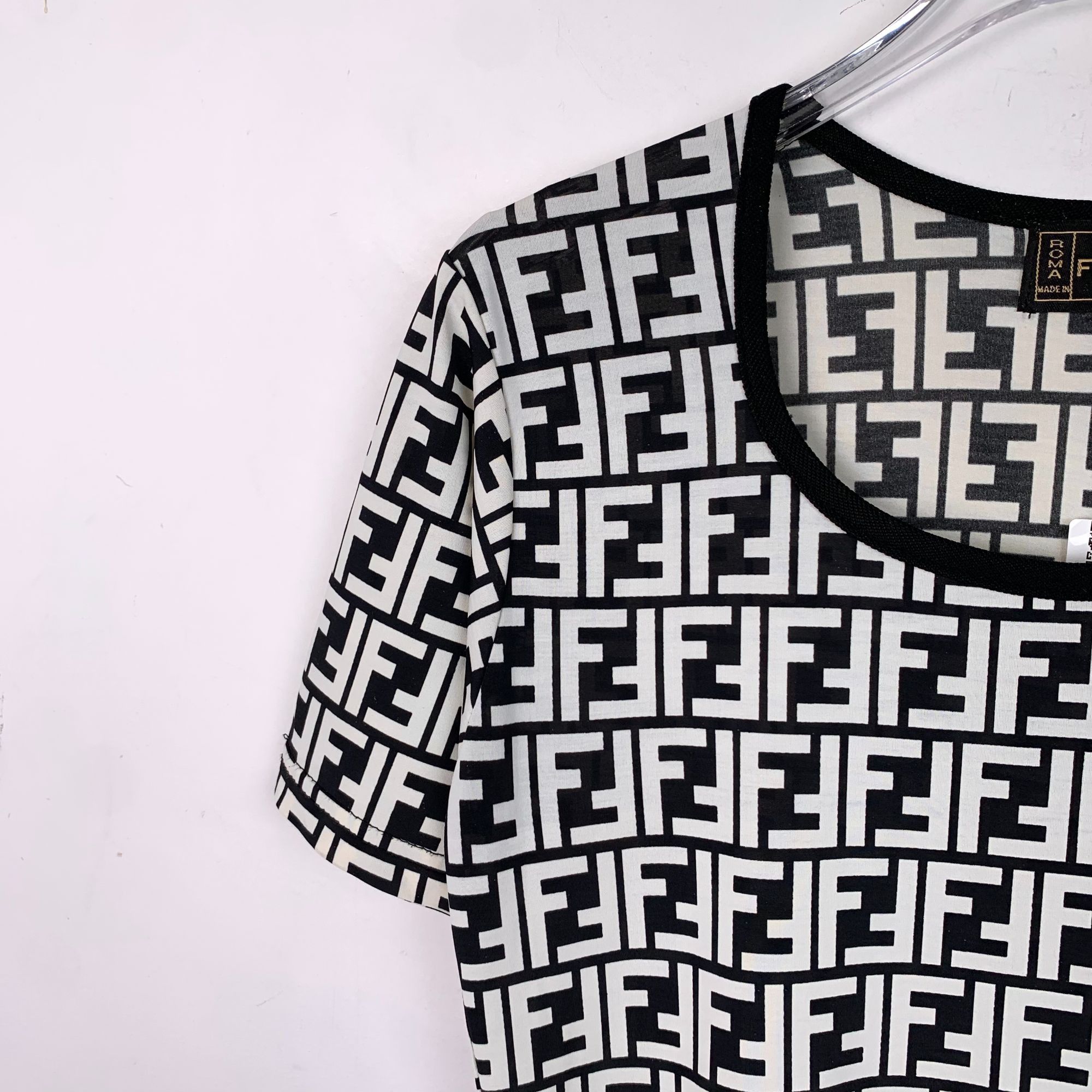 Fendi Fendi Black & White Logo Print Cotton Crewneck Dress (Size 3 Size XS / US 0-2 / IT 36-38 - 7 Thumbnail