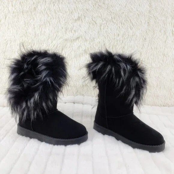 Other Chi Chi Black White Faux Fur Thick Lined Winter Boots (US Sh Size US 7 / IT 37 - 5 Thumbnail